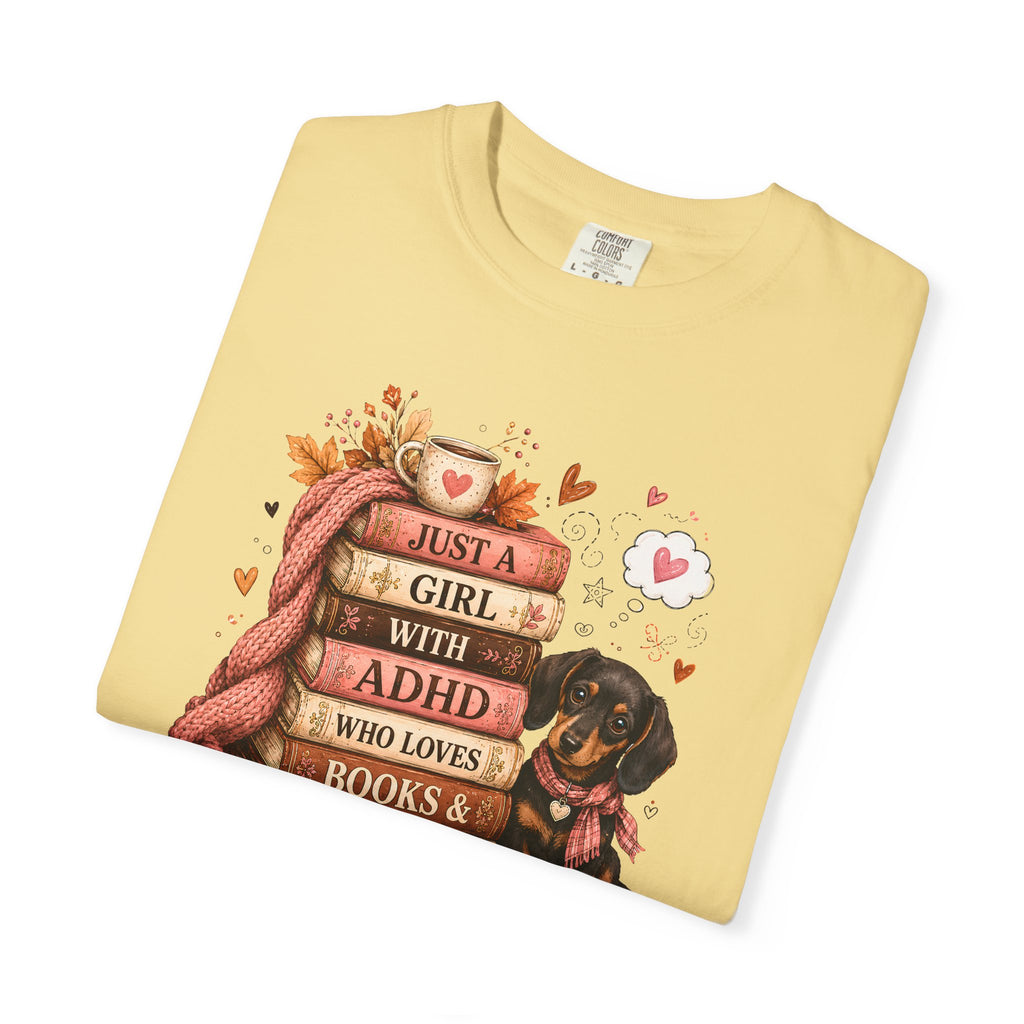 Just a Girl with ADHD Who Loves Books & Dogs T-Shirt