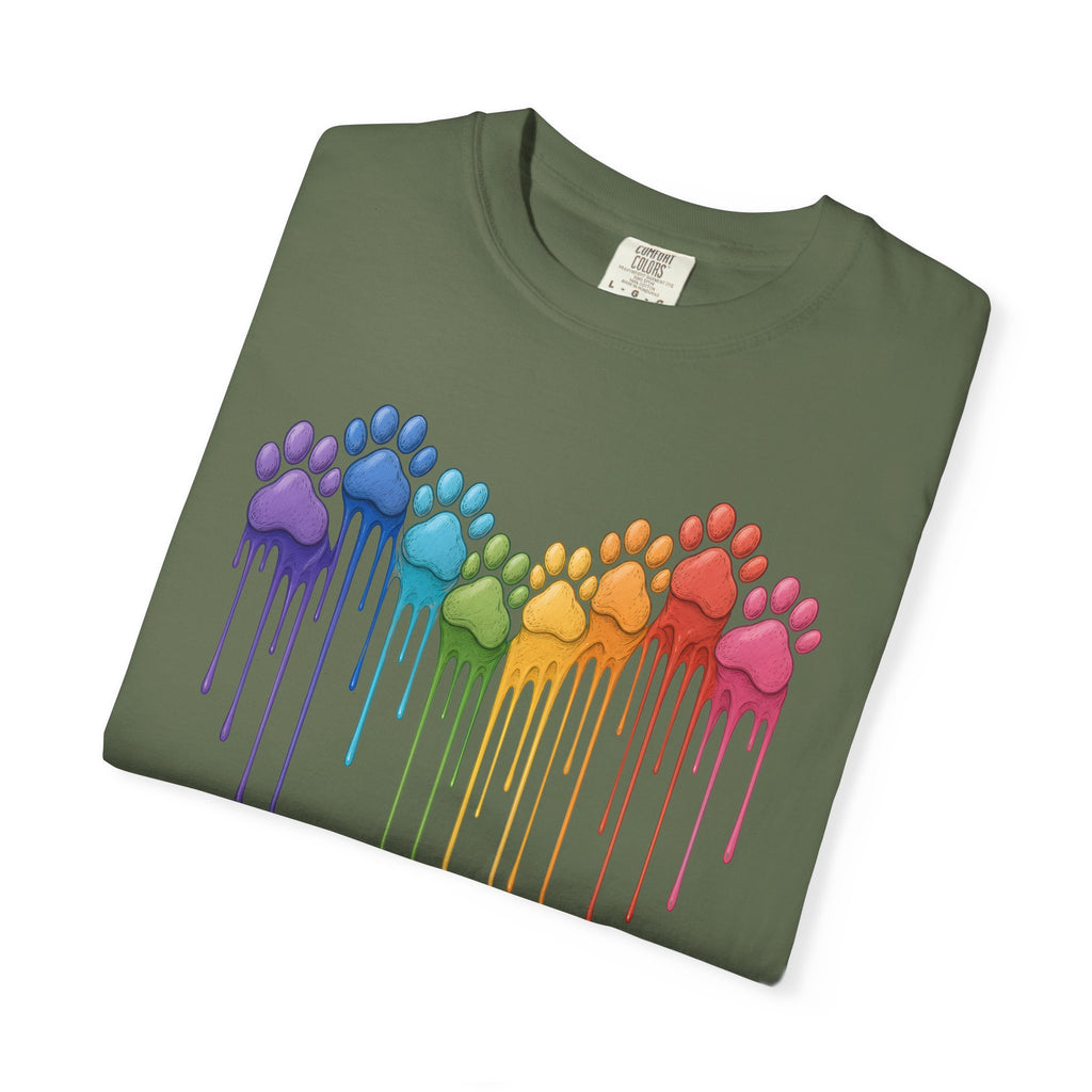 Rainbow Dog Paw Heart T-Shirt