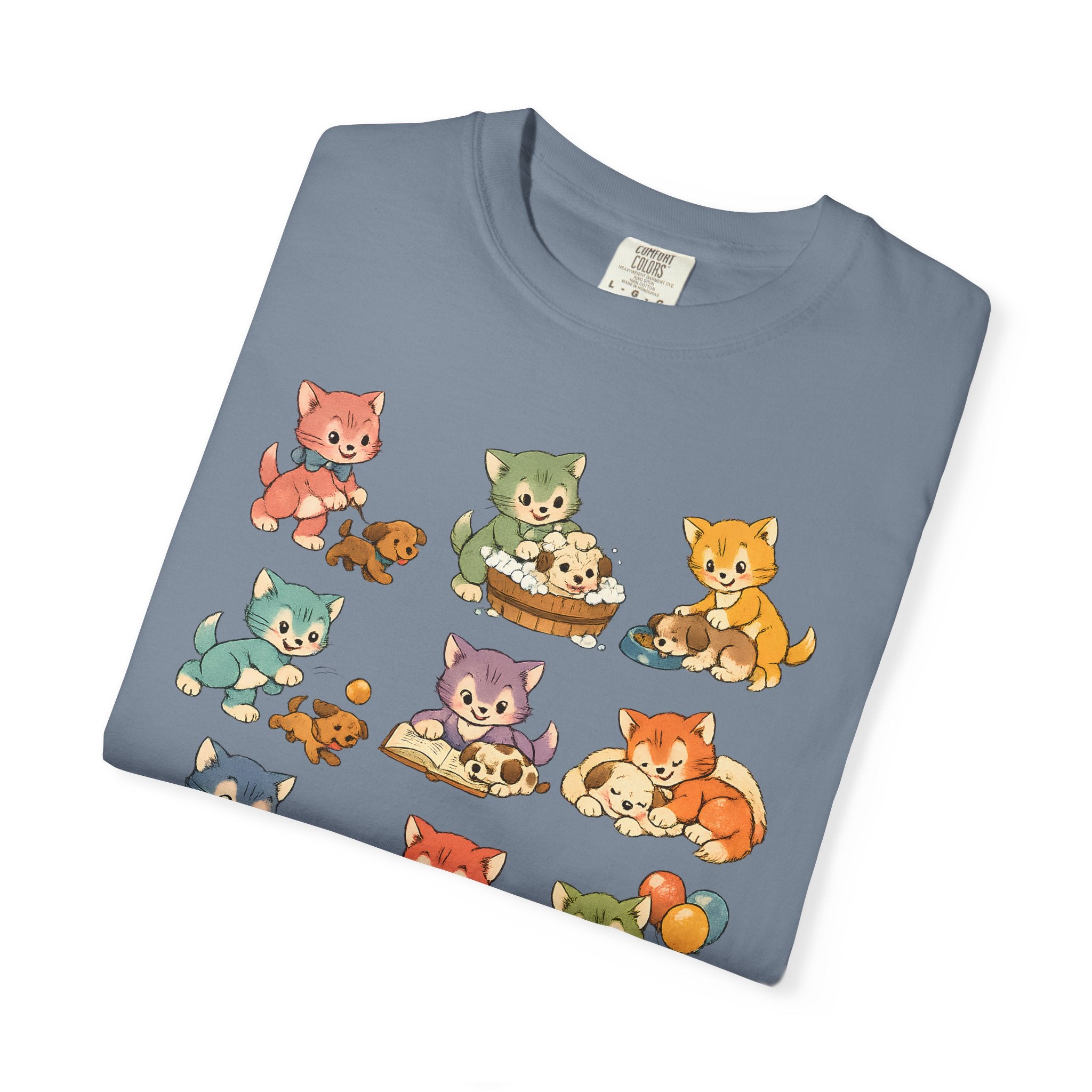 Cute Retro Cat Patchwork T-Shirt