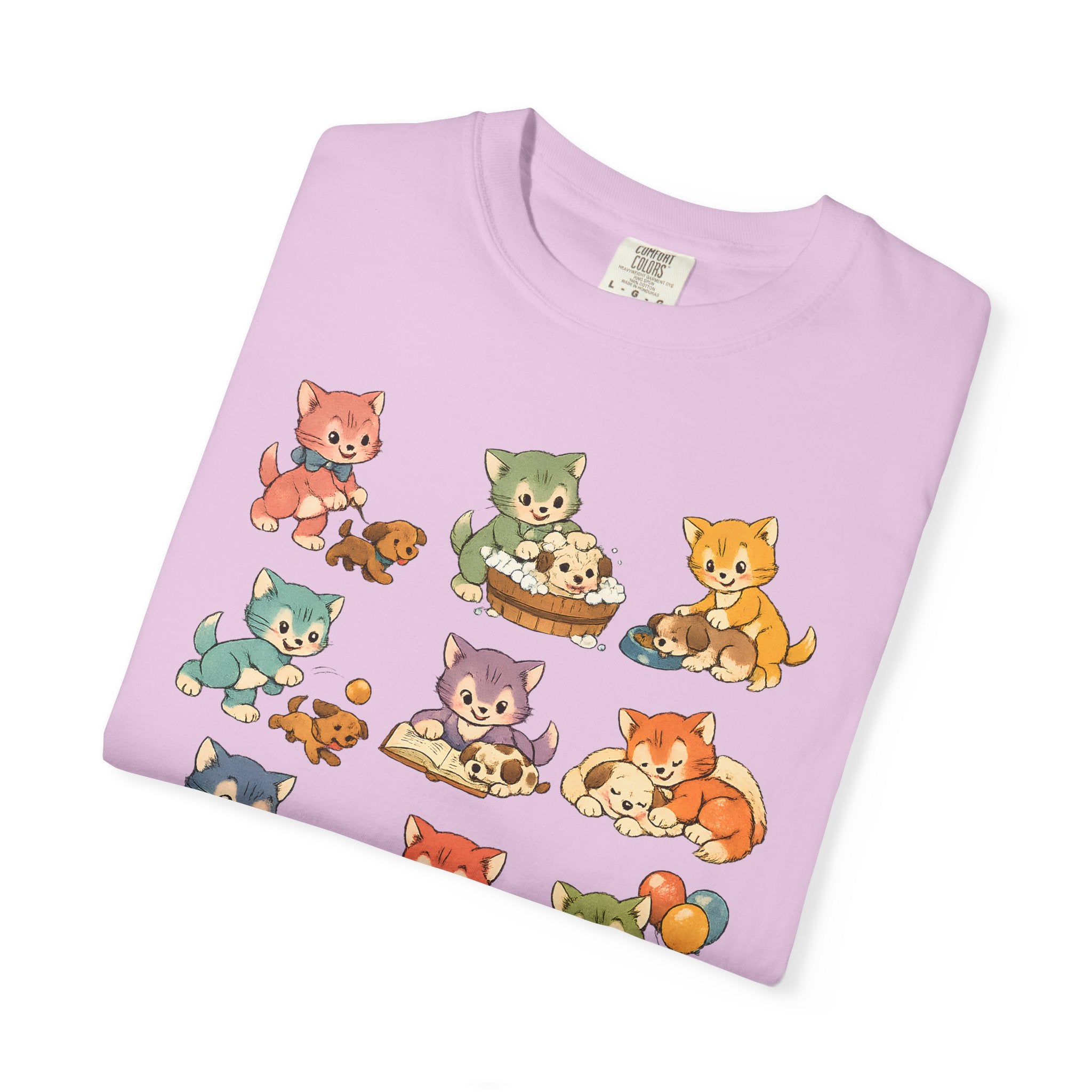 Cute Retro Cat Patchwork T-Shirt