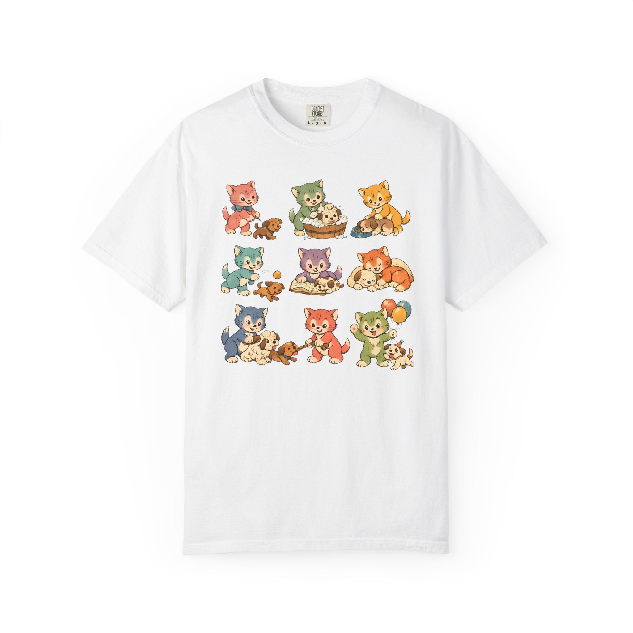 Cute Retro Cat Patchwork T-Shirt