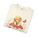 Puppy on Mushroom T-Shirt – Cute Dog & Butterfly Woodland Tee