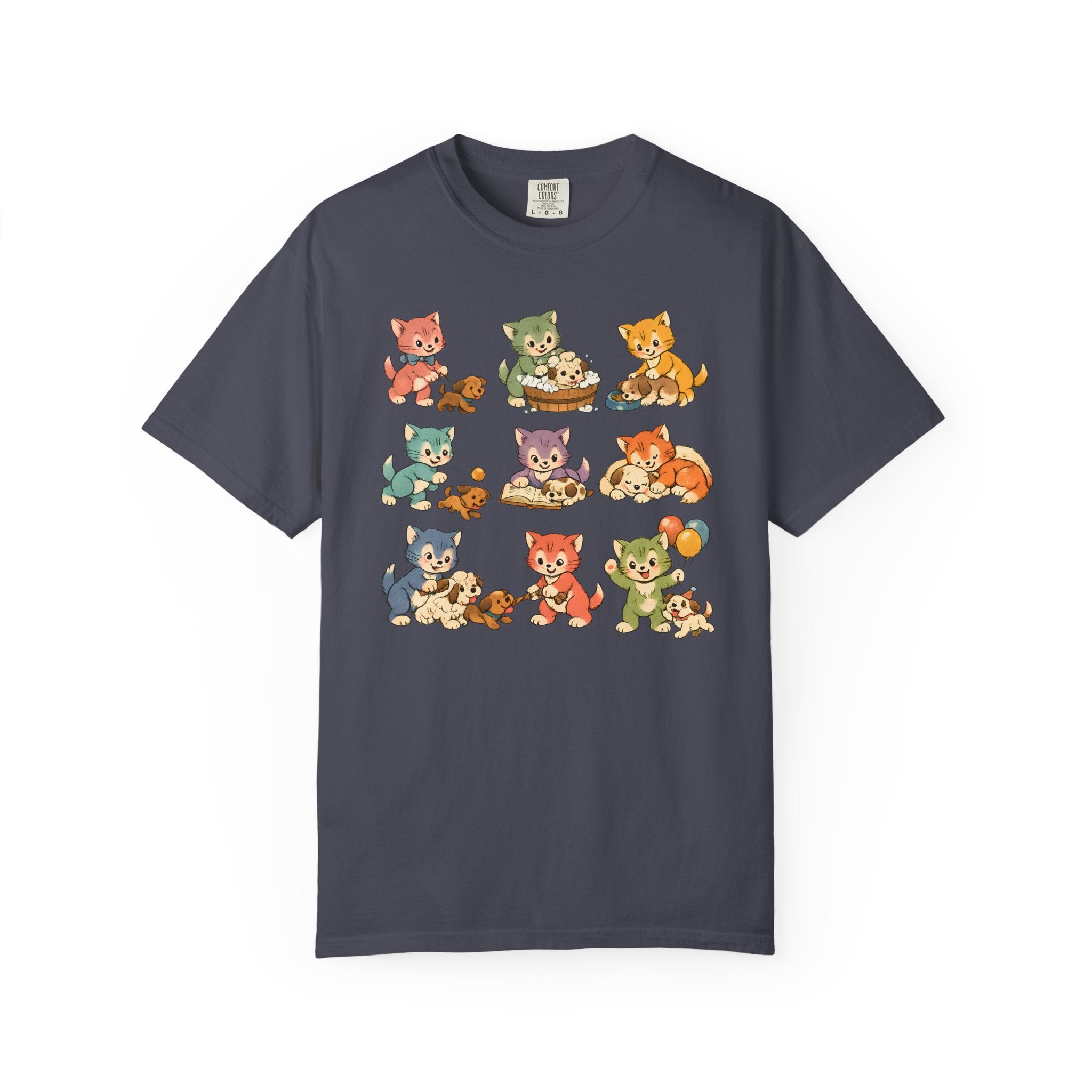 Cute Retro Cat Patchwork T-Shirt