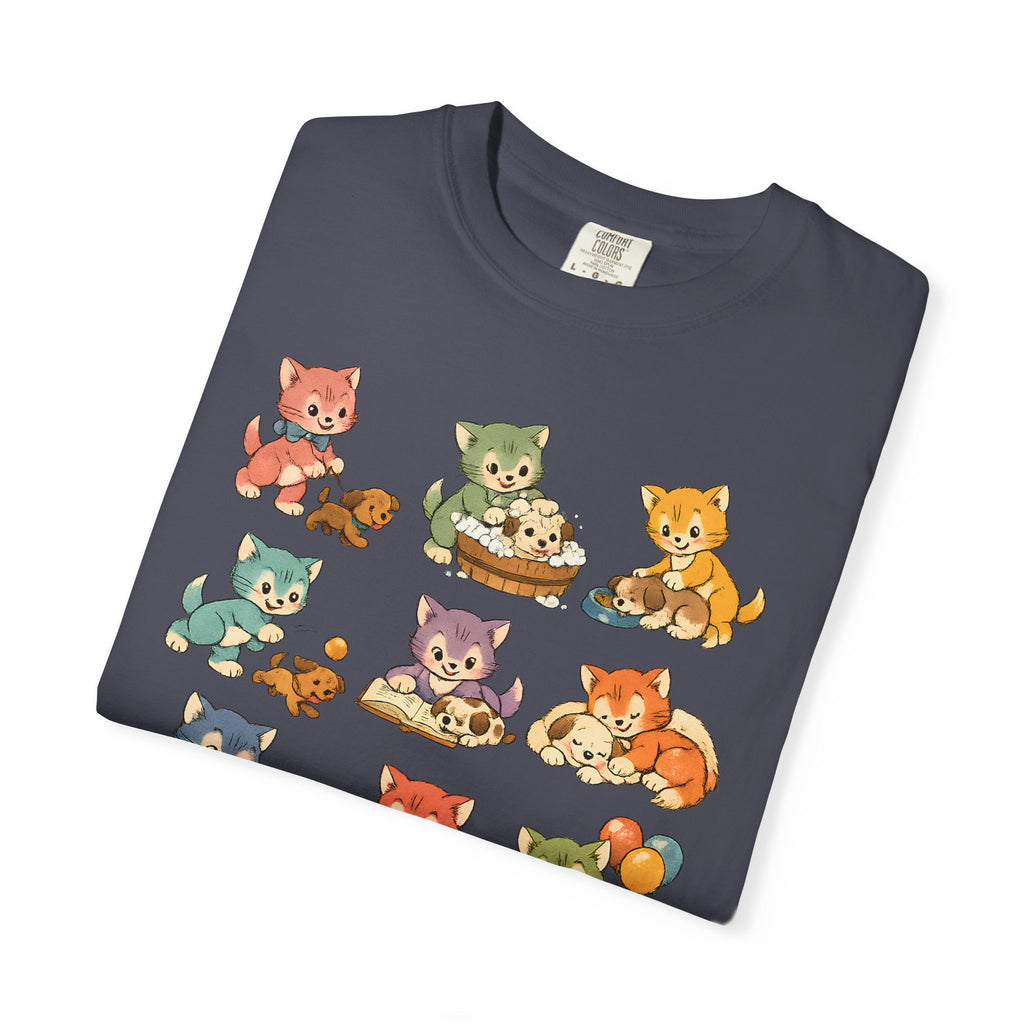Cute Retro Cat Patchwork T-Shirt