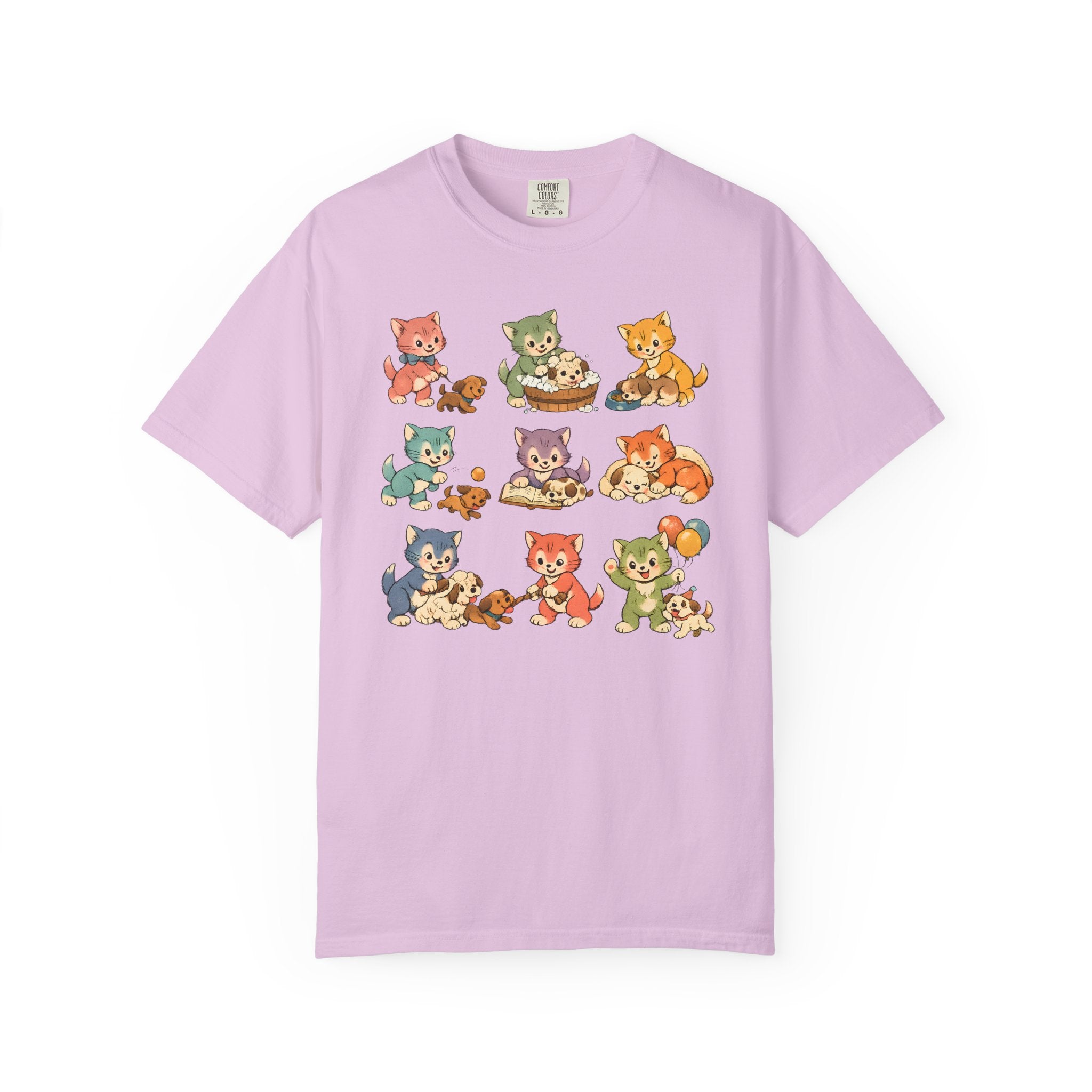 Cute Retro Cat Patchwork T-Shirt