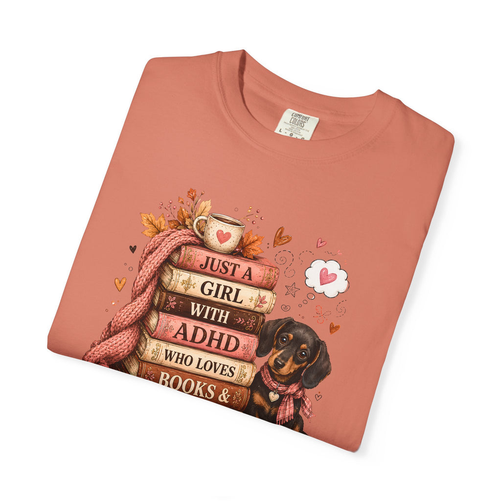 Just a Girl with ADHD Who Loves Books & Dogs T-Shirt