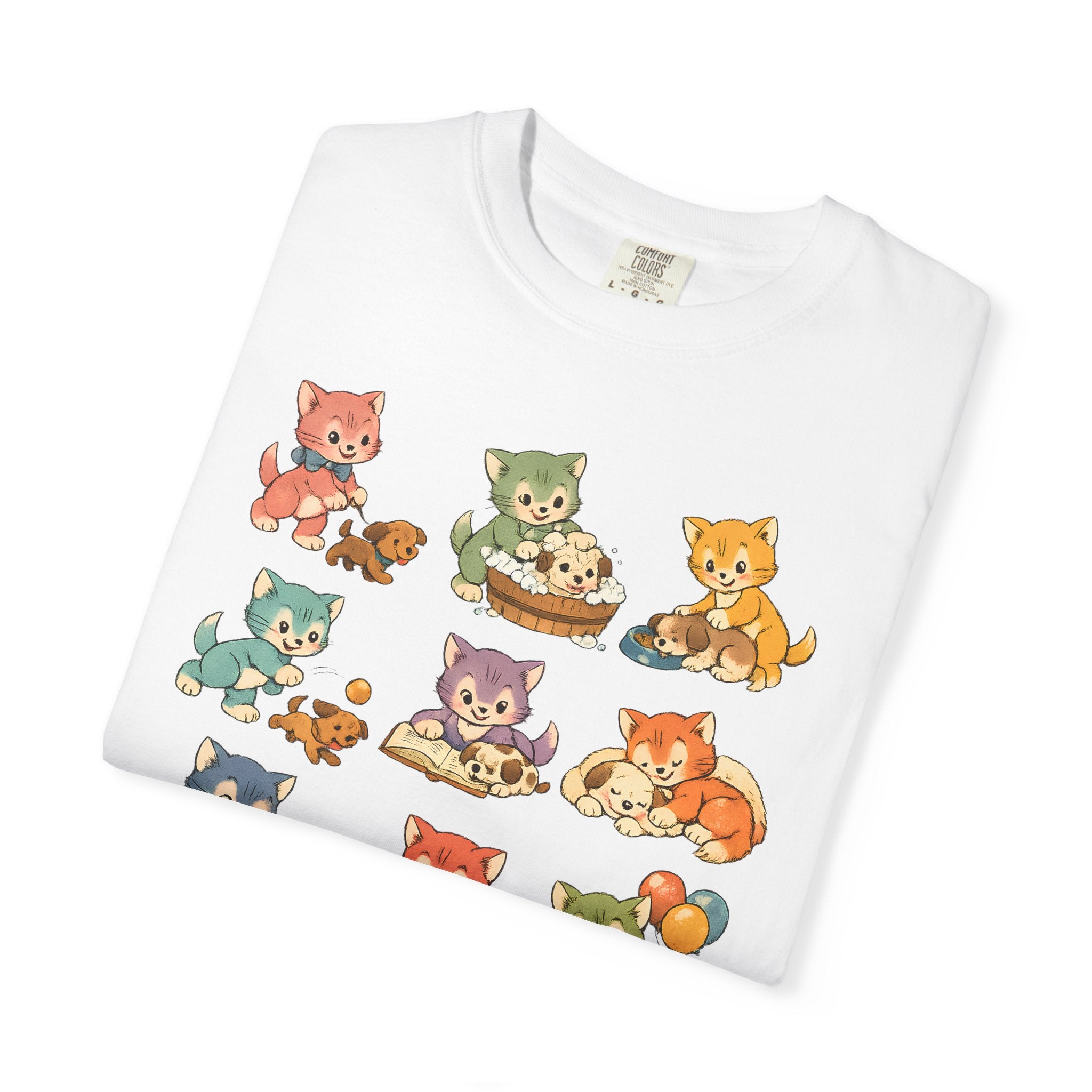 Cute Retro Cat Patchwork T-Shirt