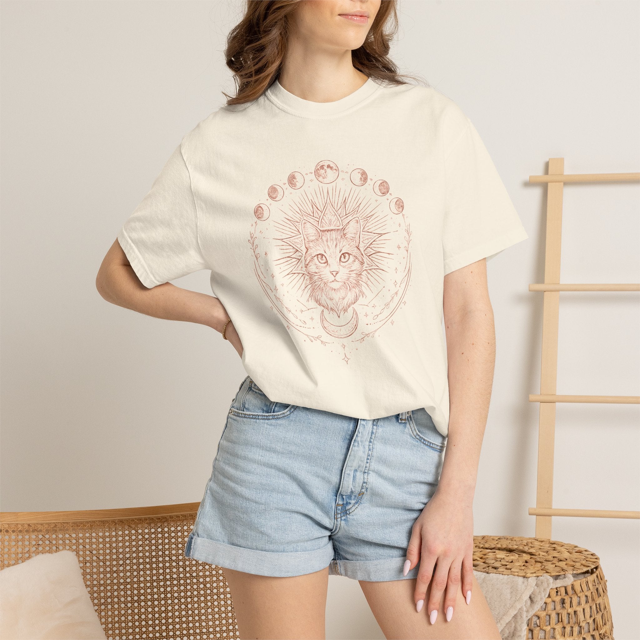 Celestial Sun & Moon Phases Cat T-Shirt