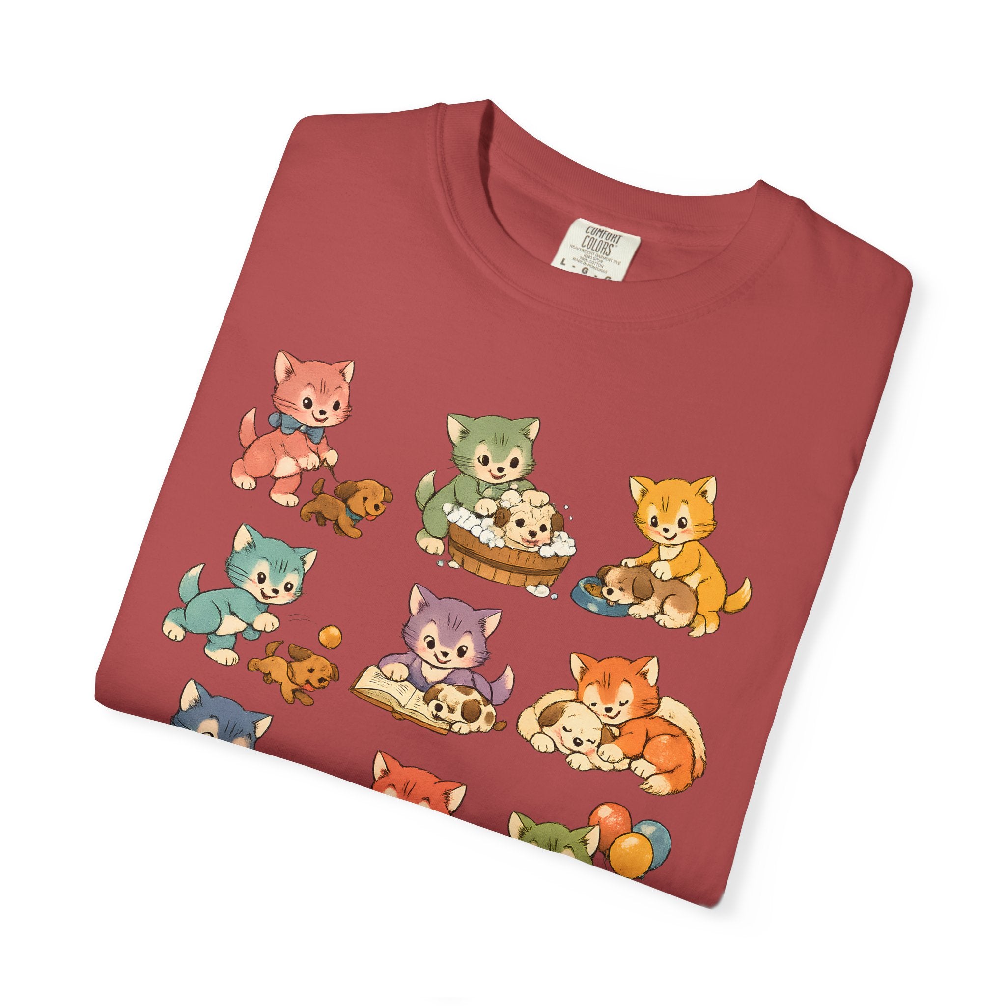 Cute Retro Cat Patchwork T-Shirt
