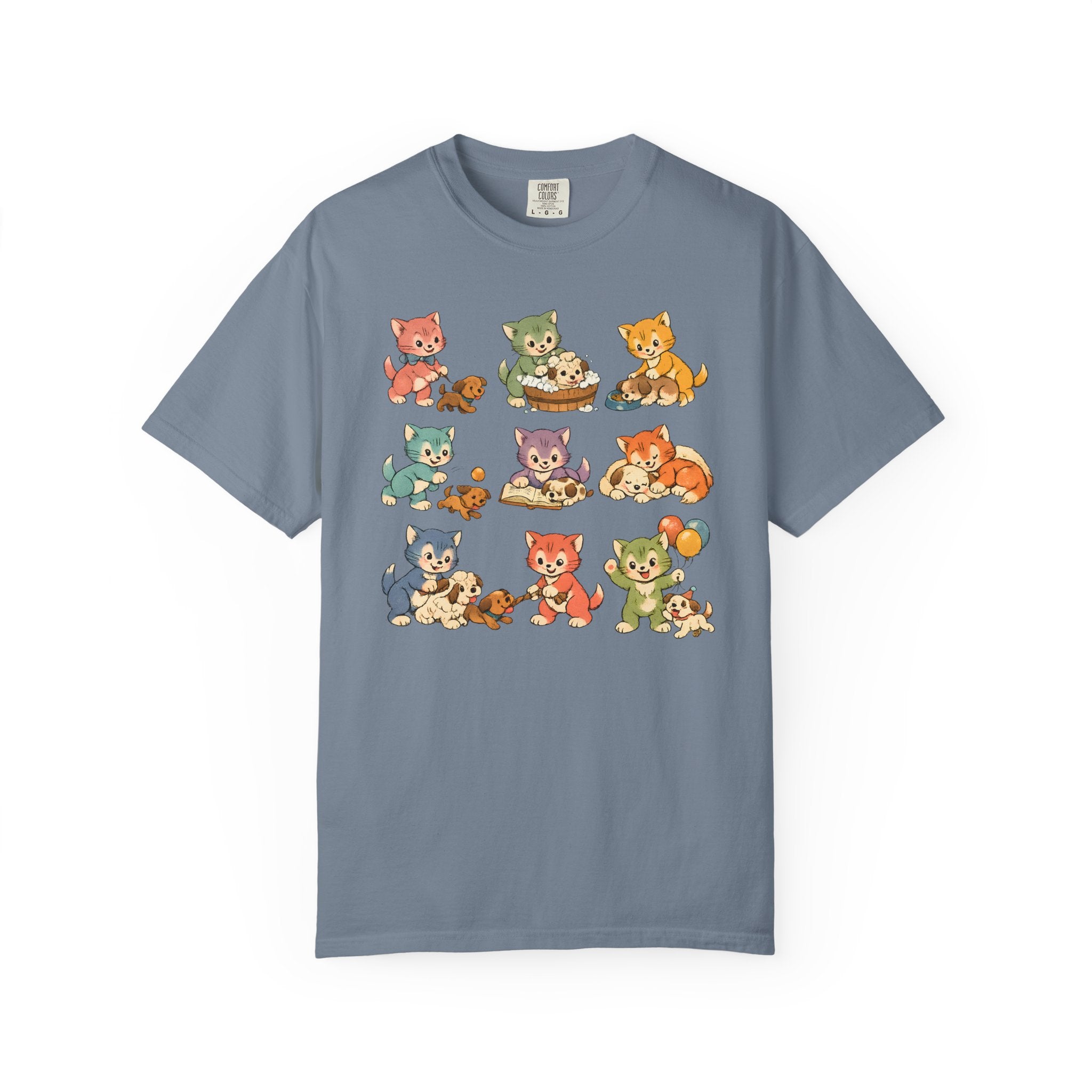 Cute Retro Cat Patchwork T-Shirt