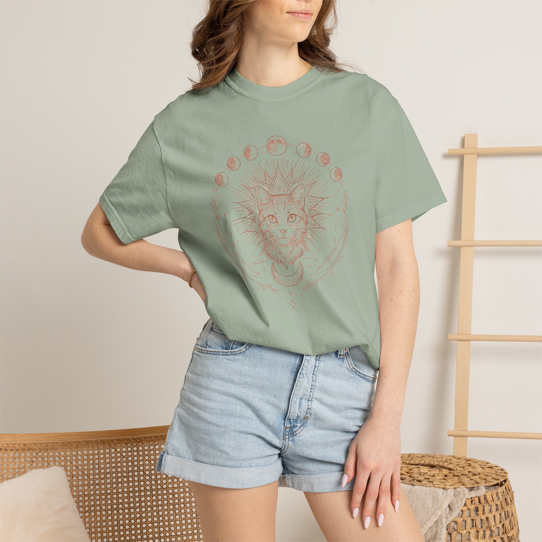 Celestial Sun & Moon Phases Cat T-Shirt
