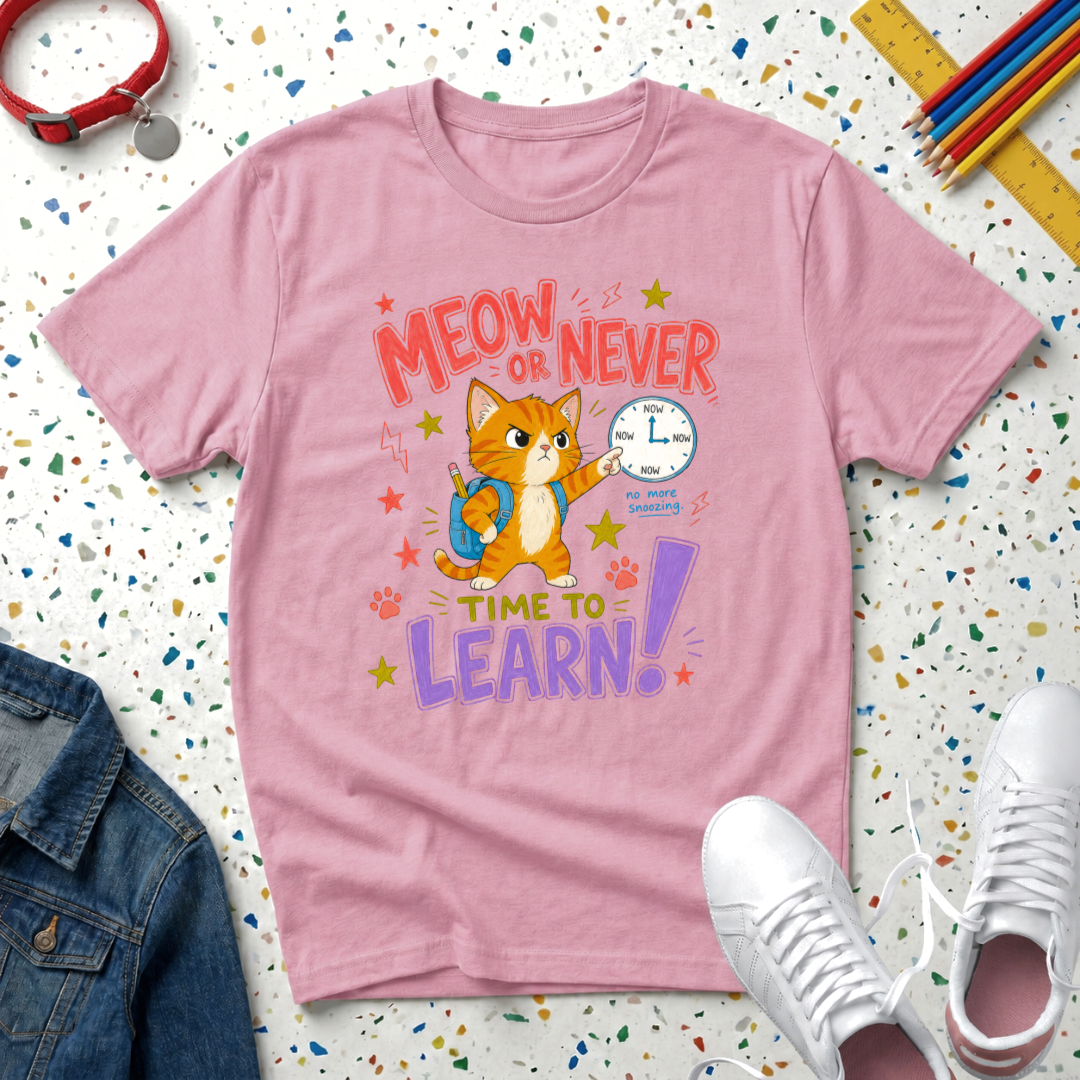 Youth Tee Meow or Never Cute Kitten Back-to-School Shirt