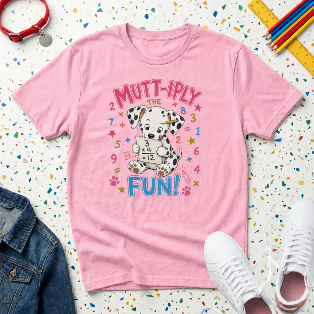 Kids Tee  "Mutt-iply the Fun!" Cute Dalmatian Puppy T-Shirt
