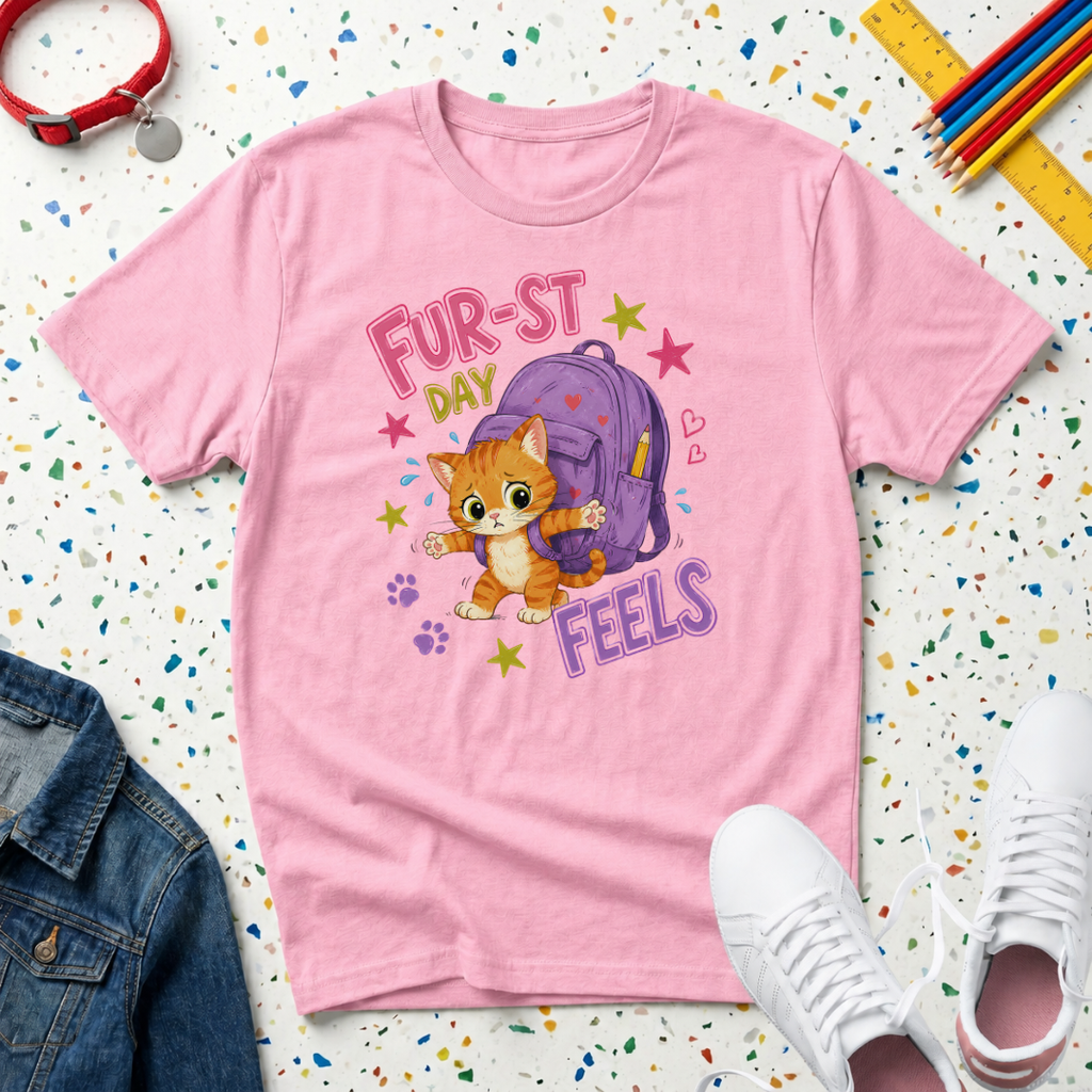Fur-st Day Feels Cute Kitten Back-to-School T-Shirt