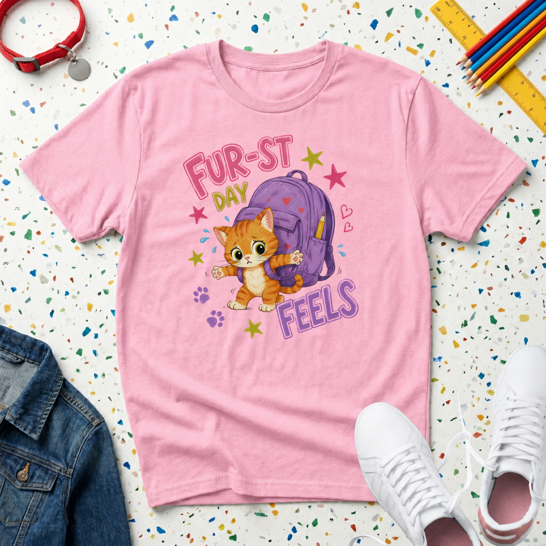 Fur-st Day Feels Cute Kitten Back-to-School T-Shirt