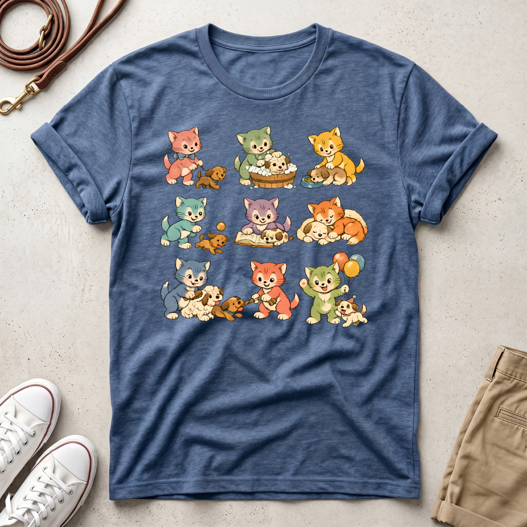 Cute Retro Cat Patchwork T-Shirt