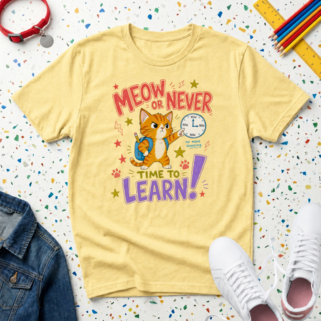 Youth Tee Meow or Never Cute Kitten Back-to-School Shirt