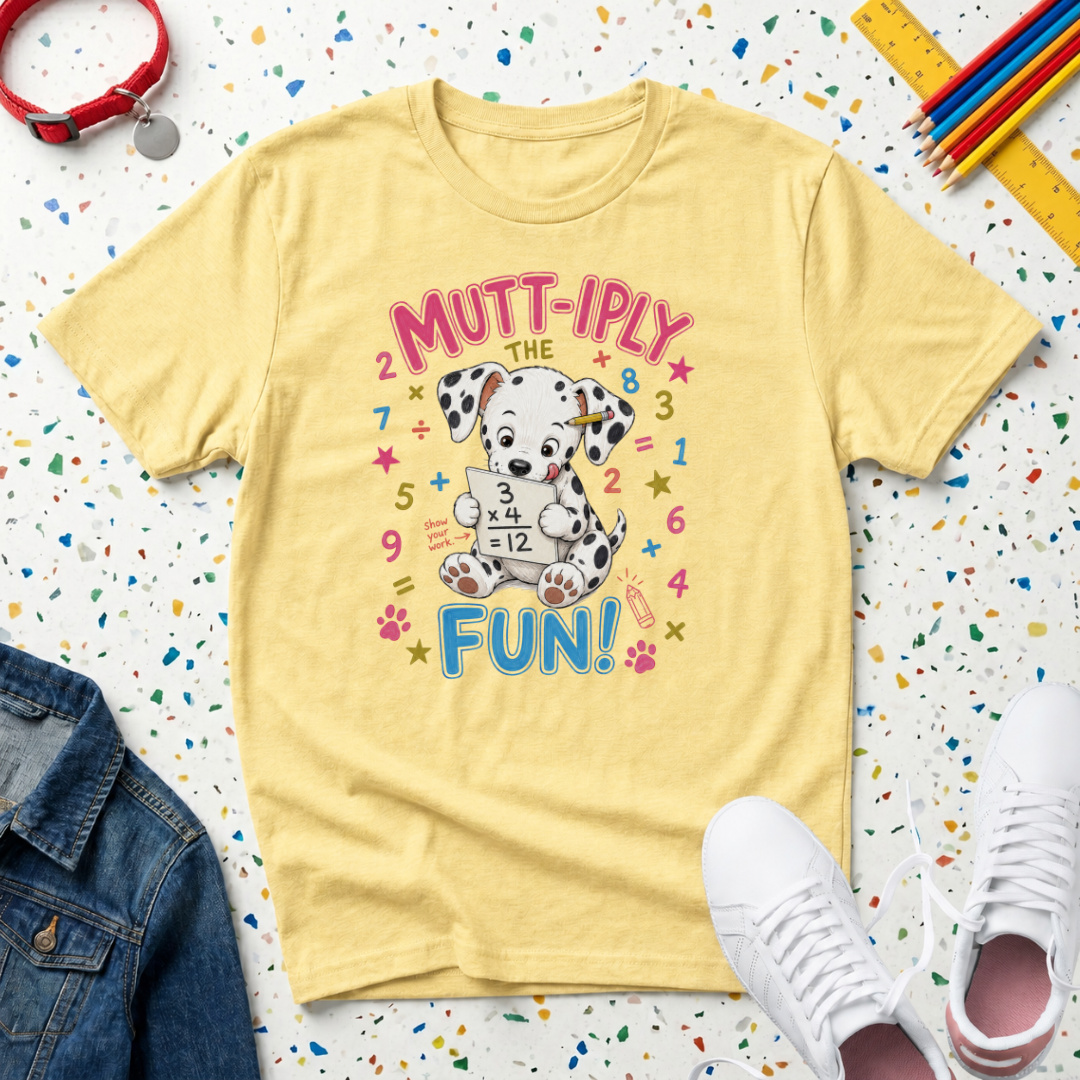 Kids Tee  "Mutt-iply the Fun!" Cute Dalmatian Puppy T-Shirt