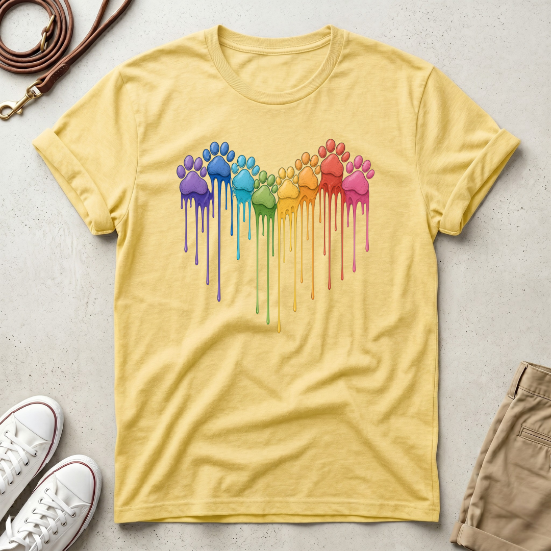 Rainbow Dog Paw Heart T-Shirt
