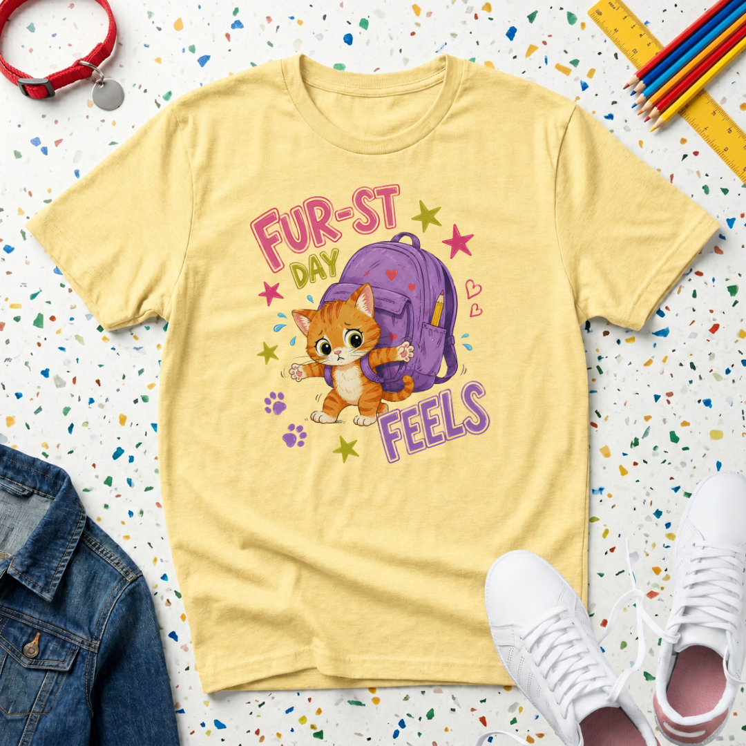 Fur-st Day Feels Cute Kitten Back-to-School T-Shirt