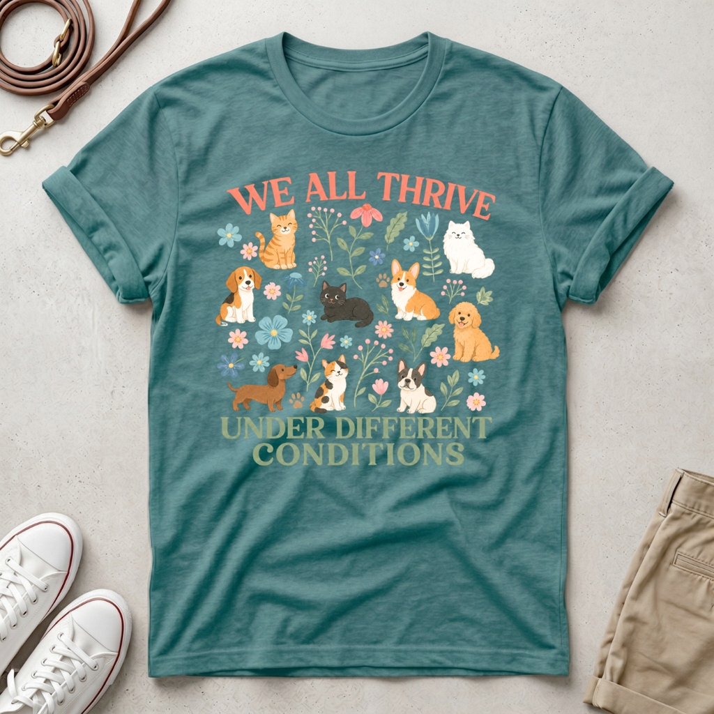 We All Thrive Under Different Conditions Dog Lover T‑Shirt