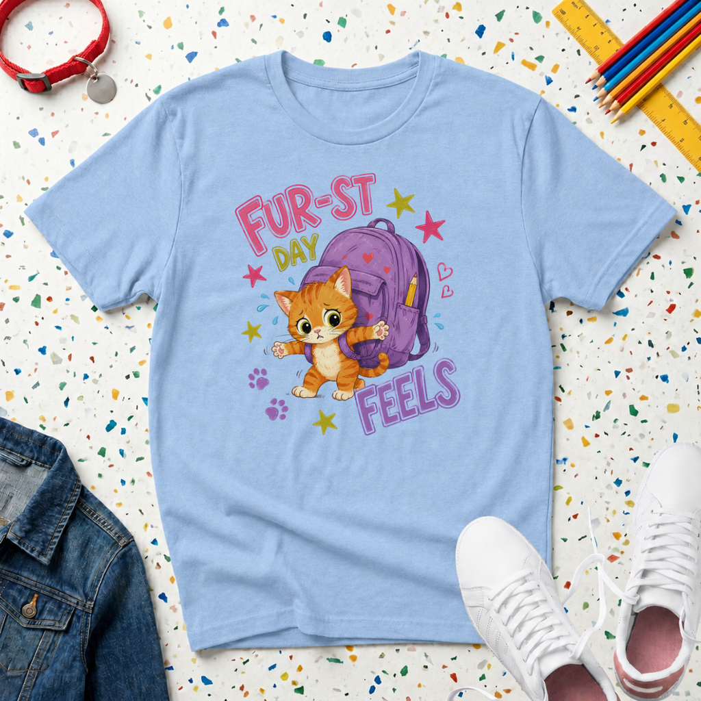 Fur-st Day Feels Cute Kitten Back-to-School T-Shirt