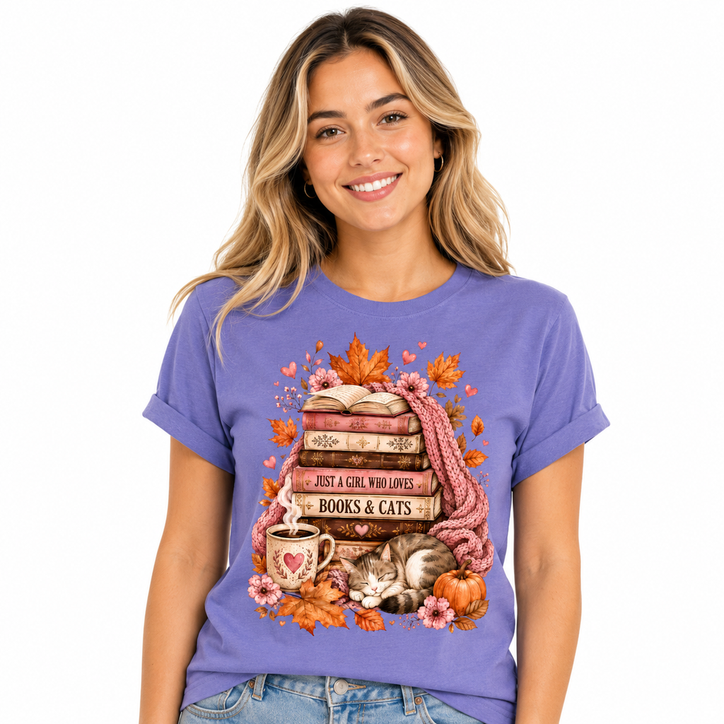 Just a Girl, Who Loves Books & CatsT-Shirt