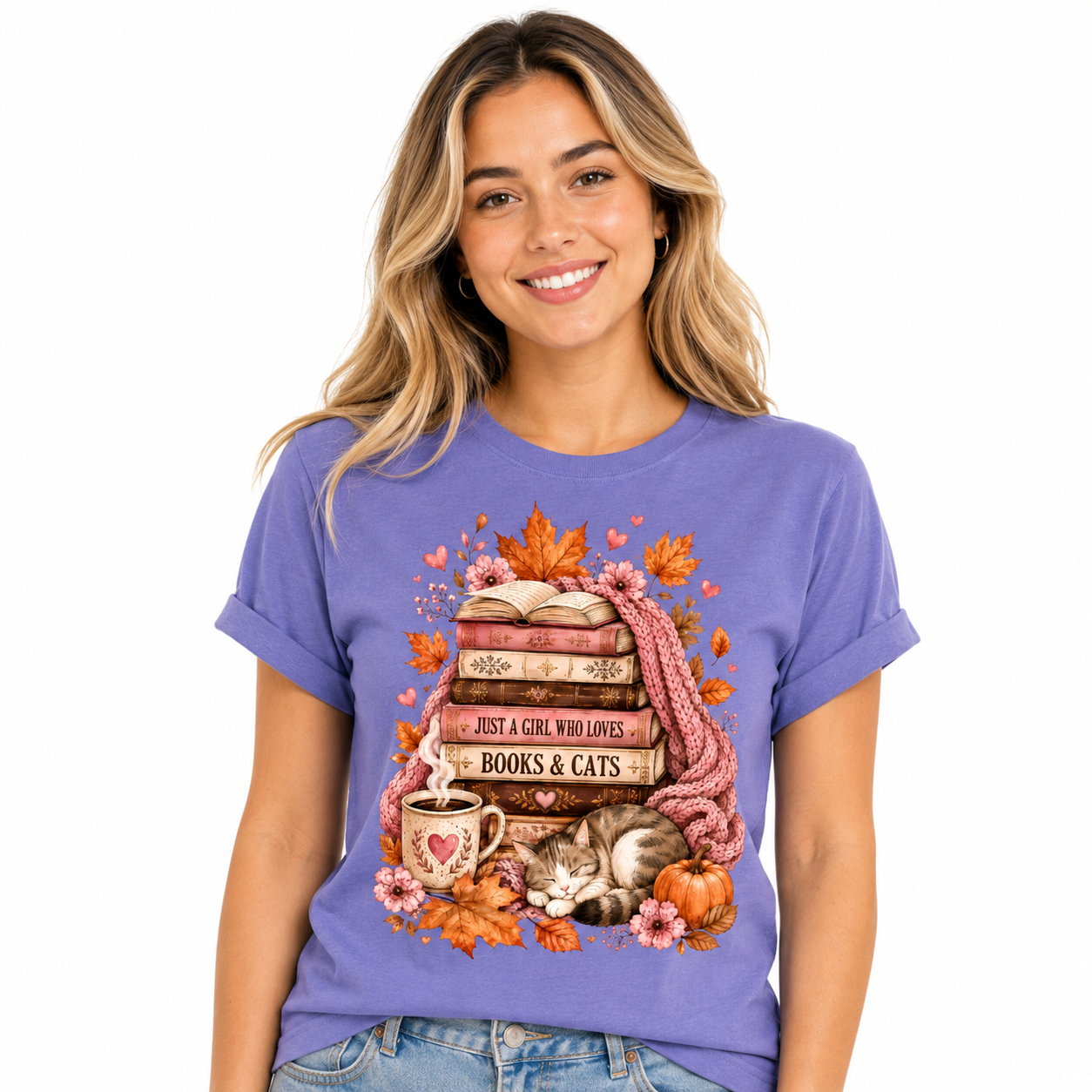 Just a Girl, Who Loves Books & CatsT-Shirt