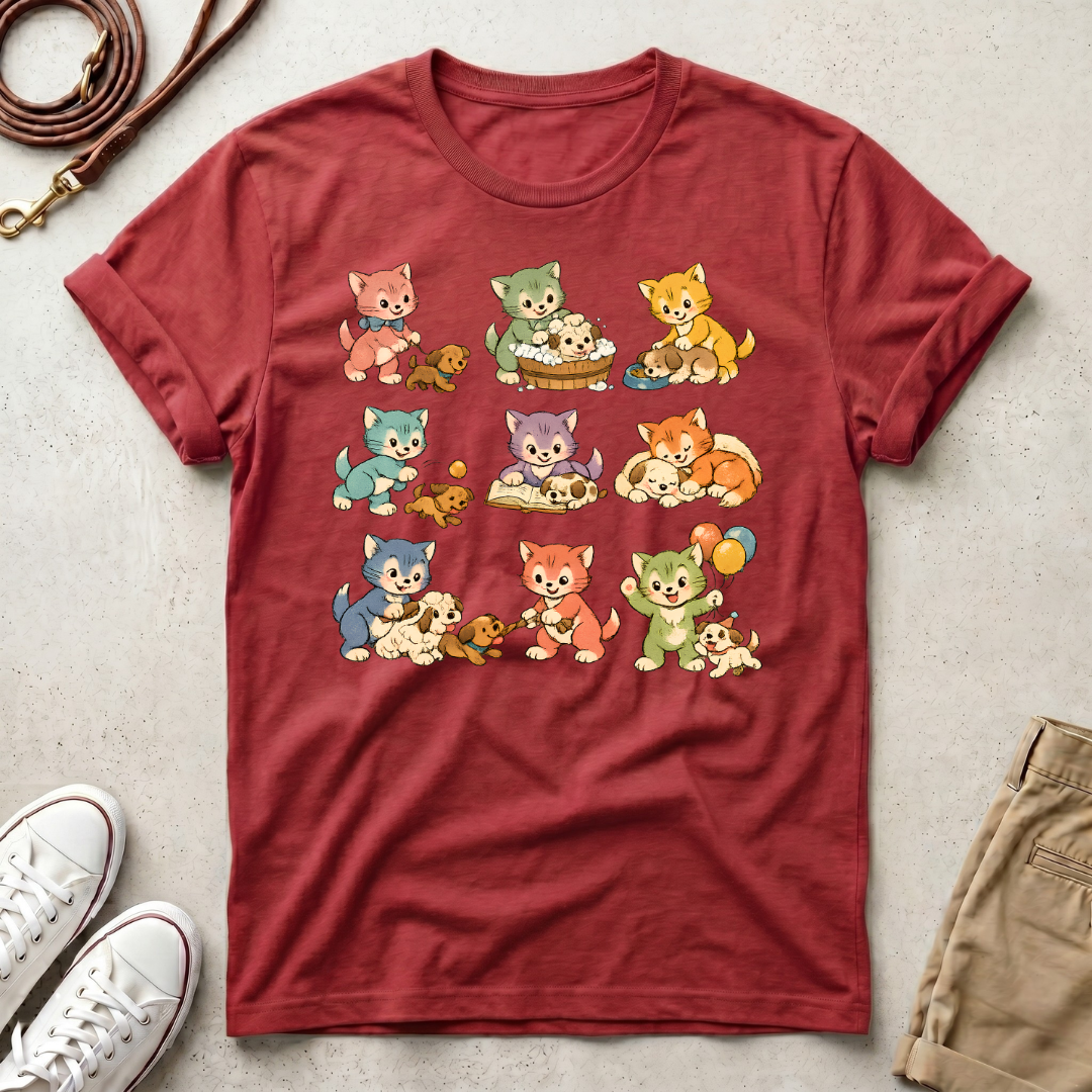 Cute Retro Cat Patchwork T-Shirt