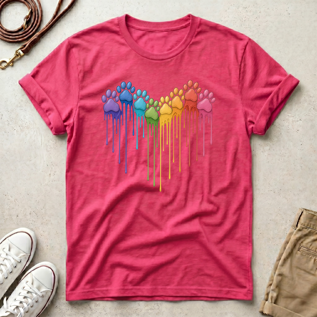 Rainbow Dog Paw Heart T-Shirt