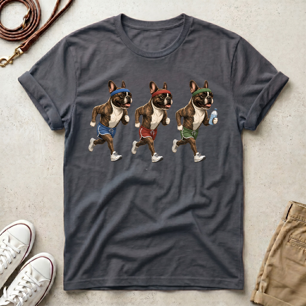 Running Frenchie Fitness Dog Graphic T-Shirt