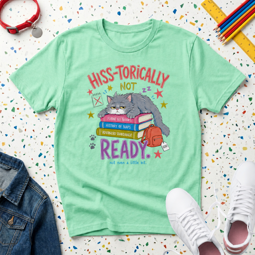 Hiss-torically Not Ready" Back-to-School Kitten T-Shirt