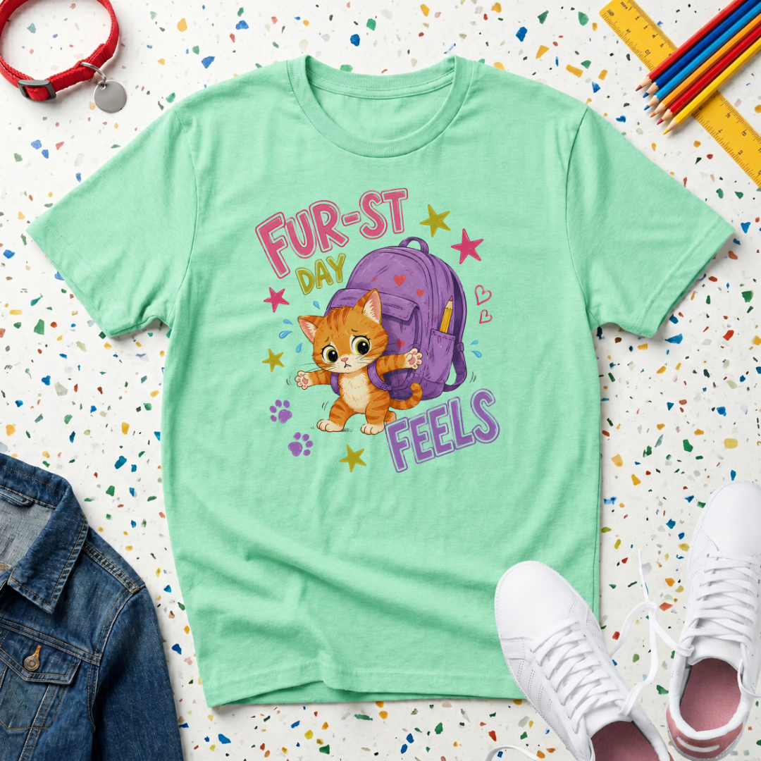 Fur-st Day Feels Cute Kitten Back-to-School T-Shirt