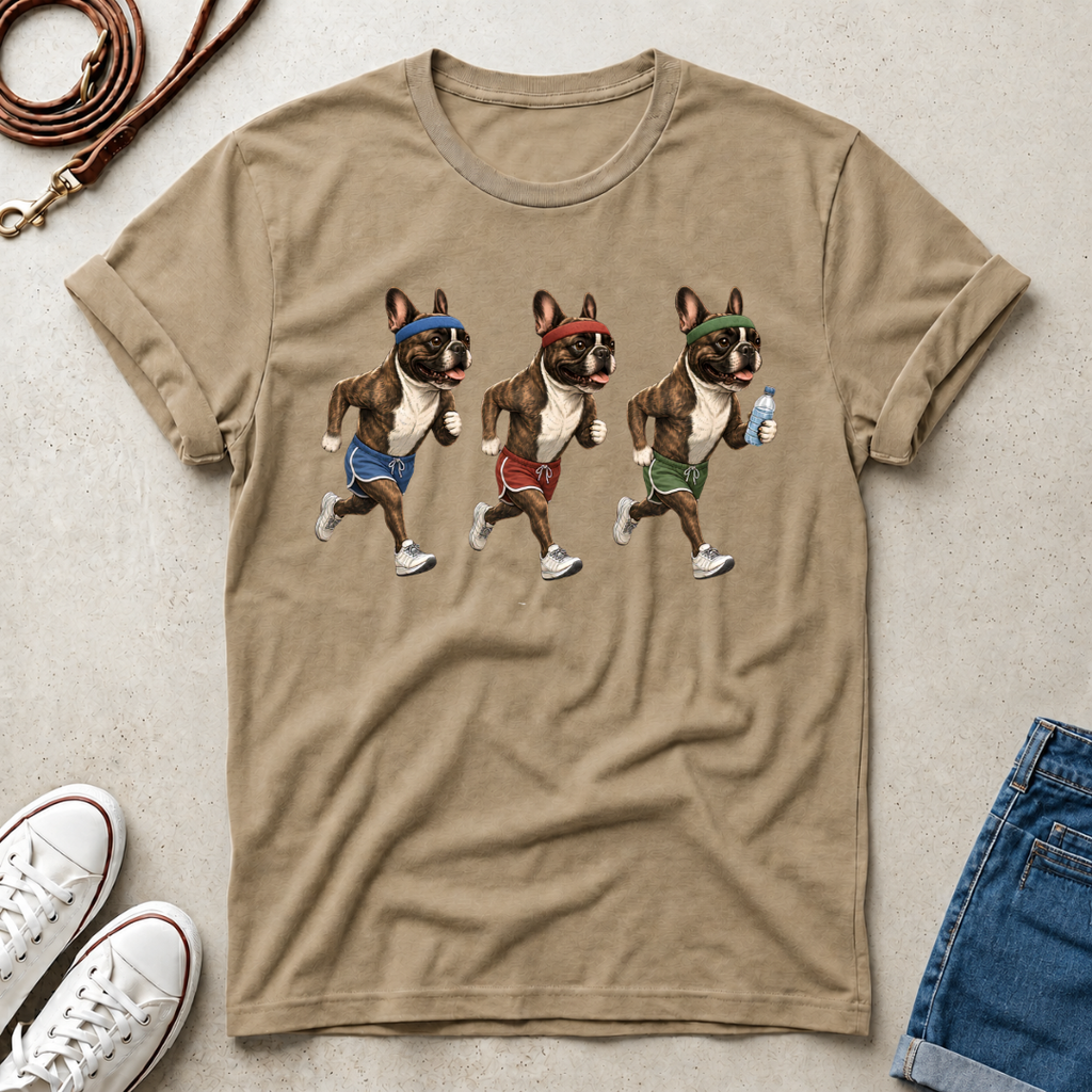Running Frenchie Fitness Dog Graphic T-Shirt