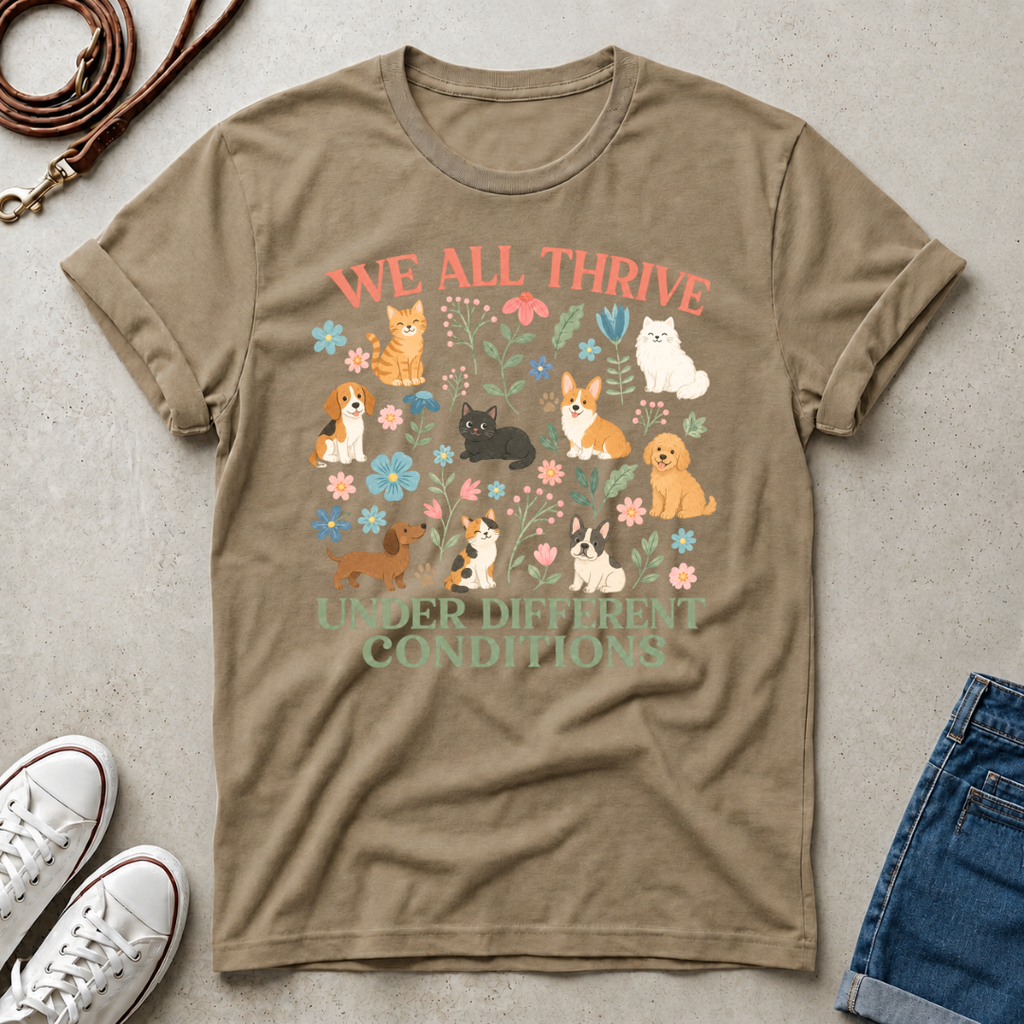 We All Thrive Under Different Conditions Dog Lover T‑Shirt