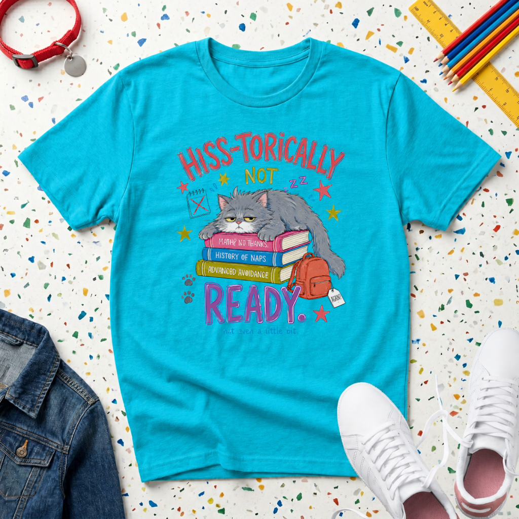 Hiss-torically Not Ready" Back-to-School Kitten T-Shirt