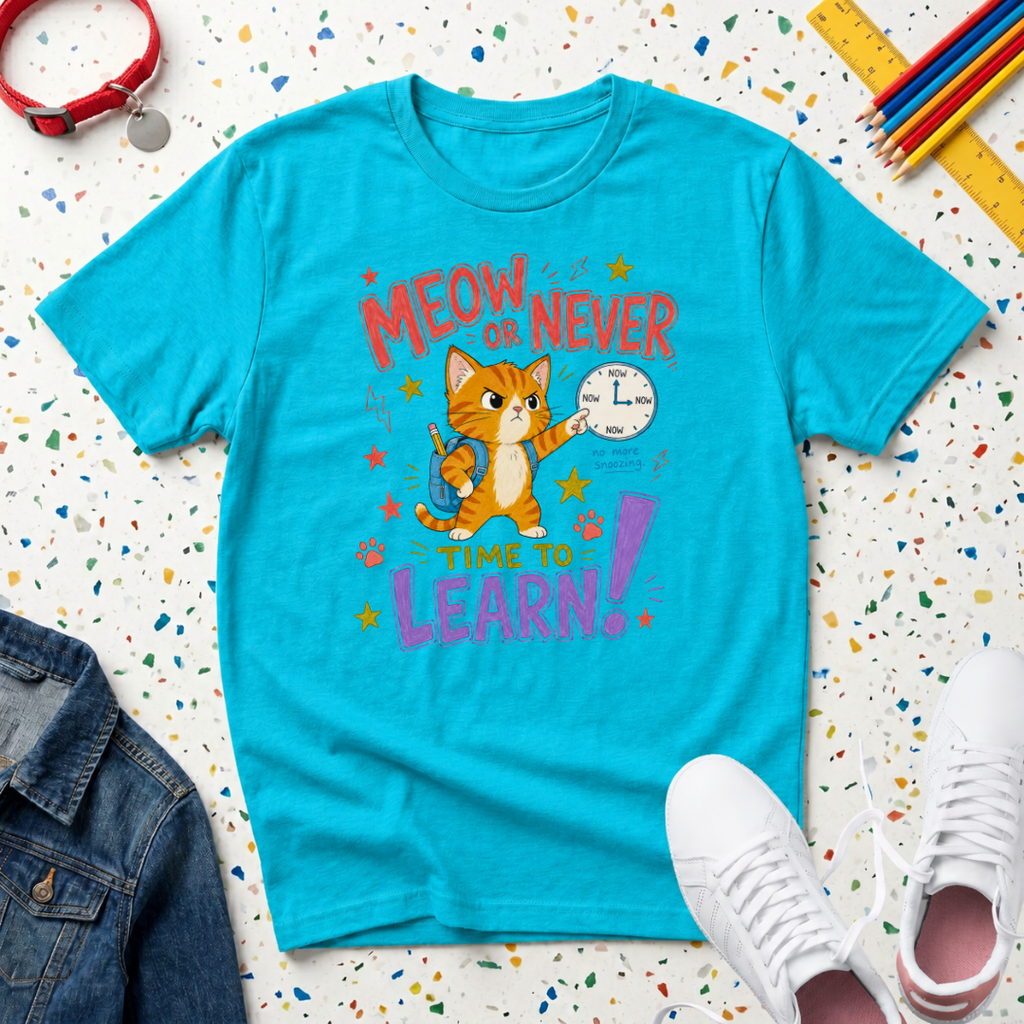 Youth Tee Meow or Never Cute Kitten Back-to-School Shirt
