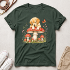 Puppy on Mushroom T-Shirt – Cute Dog & Butterfly Woodland Tee