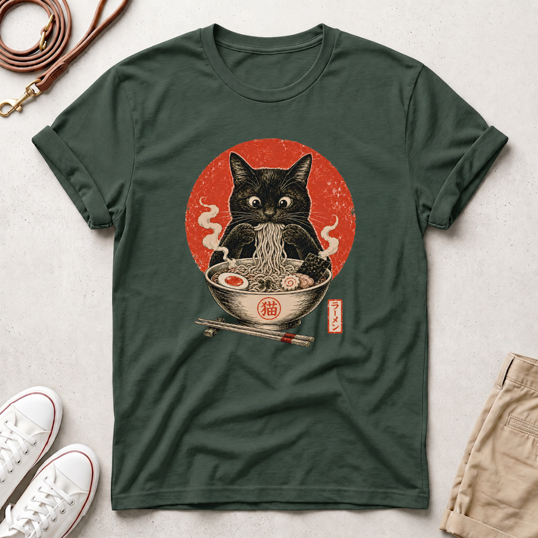 Japanese Neko Bowl Ramen Cat T-Shirt