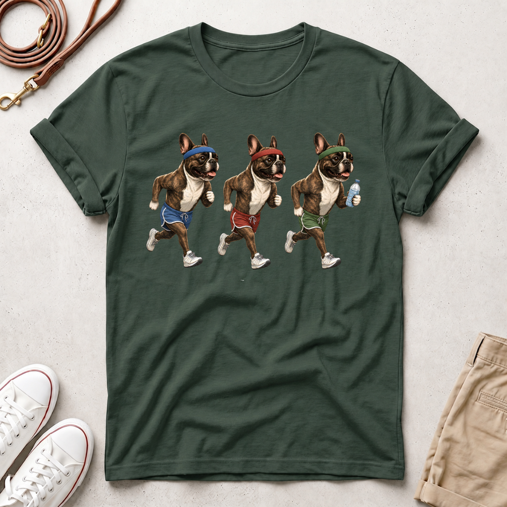 Running Frenchie Fitness Dog Graphic T-Shirt