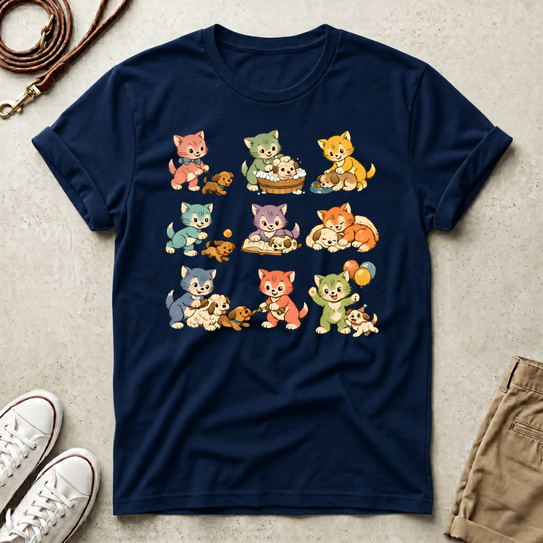 Cute Retro Cat Patchwork T-Shirt