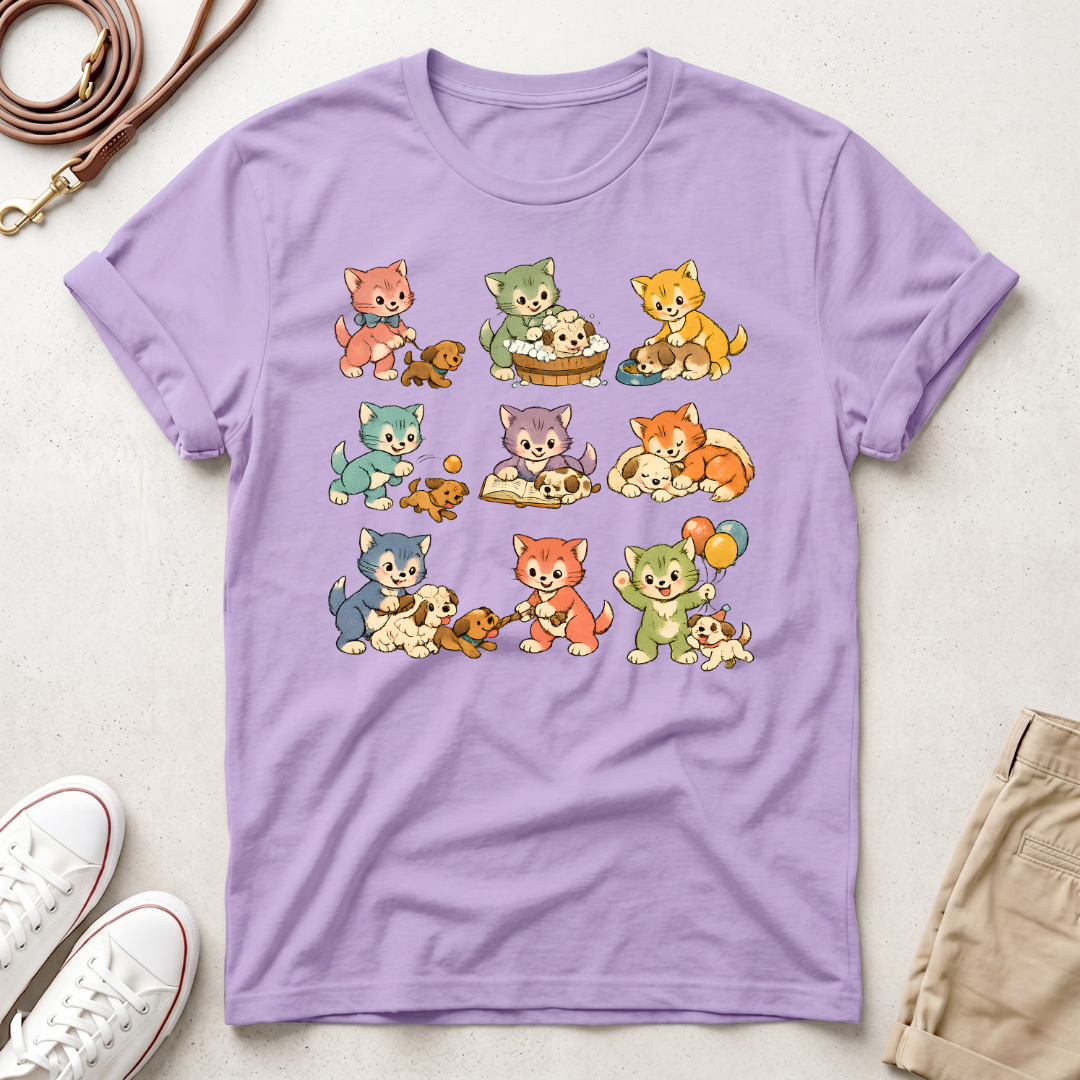 Cute Retro Cat Patchwork T-Shirt
