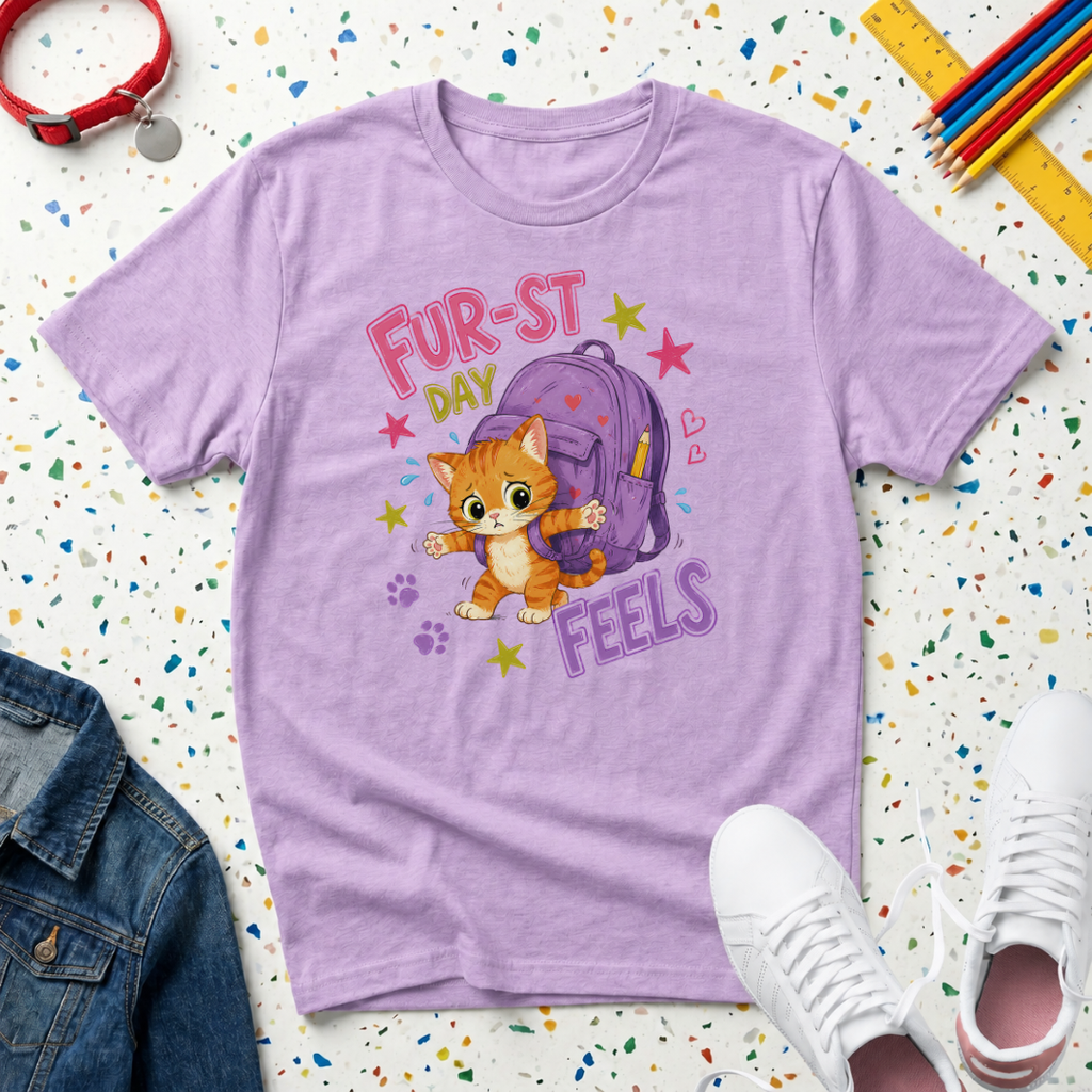 Fur-st Day Feels Cute Kitten Back-to-School T-Shirt
