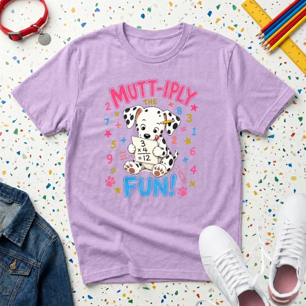 Kids Tee  "Mutt-iply the Fun!" Cute Dalmatian Puppy T-Shirt