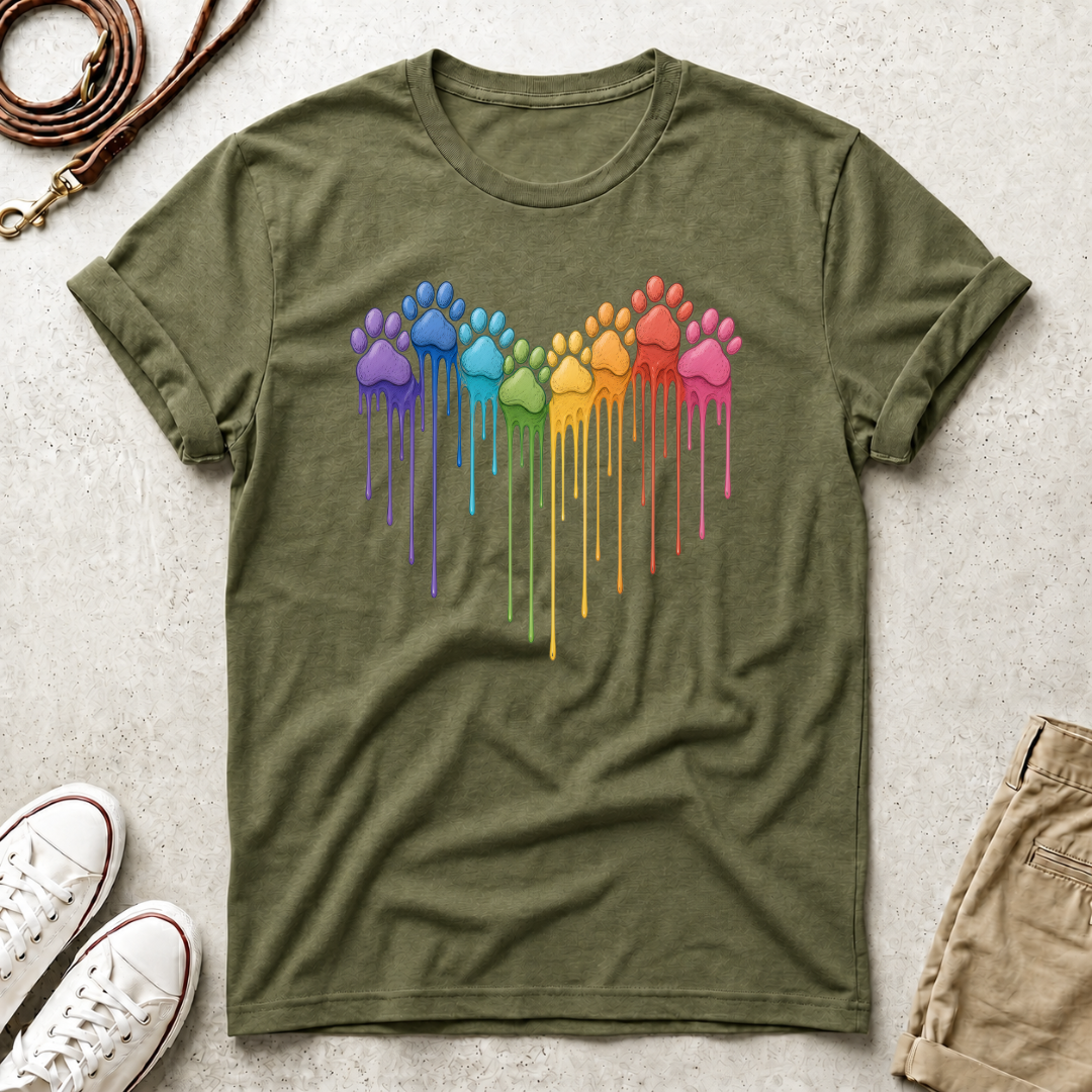Rainbow Dog Paw Heart T-Shirt