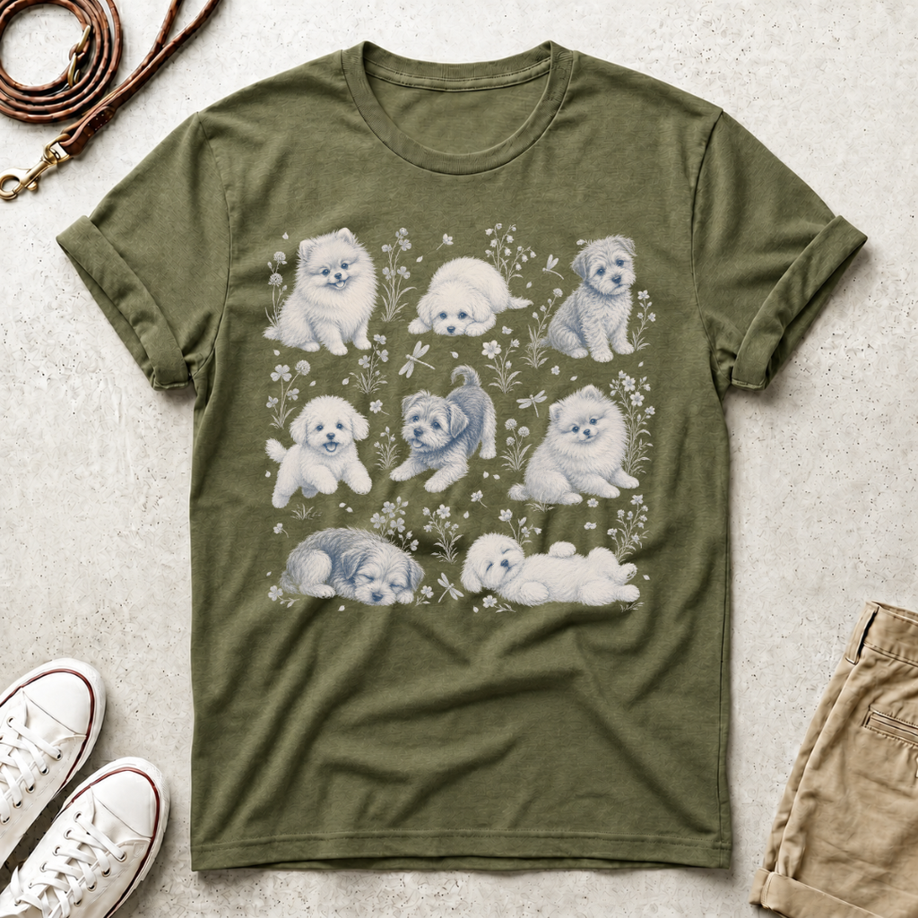 Pomeranian Puppy Pattern T-Shirt