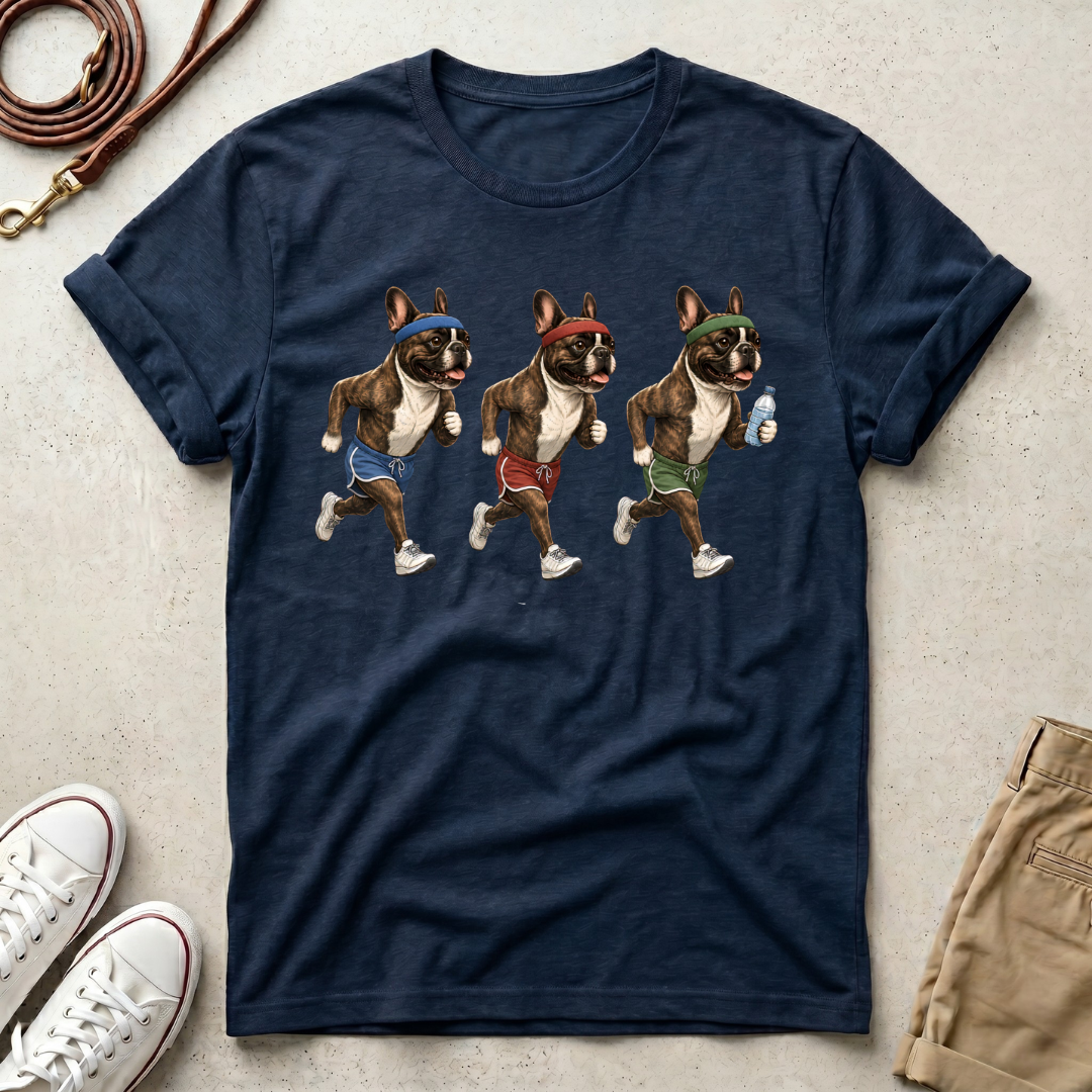 Running Frenchie Fitness Dog Graphic T-Shirt