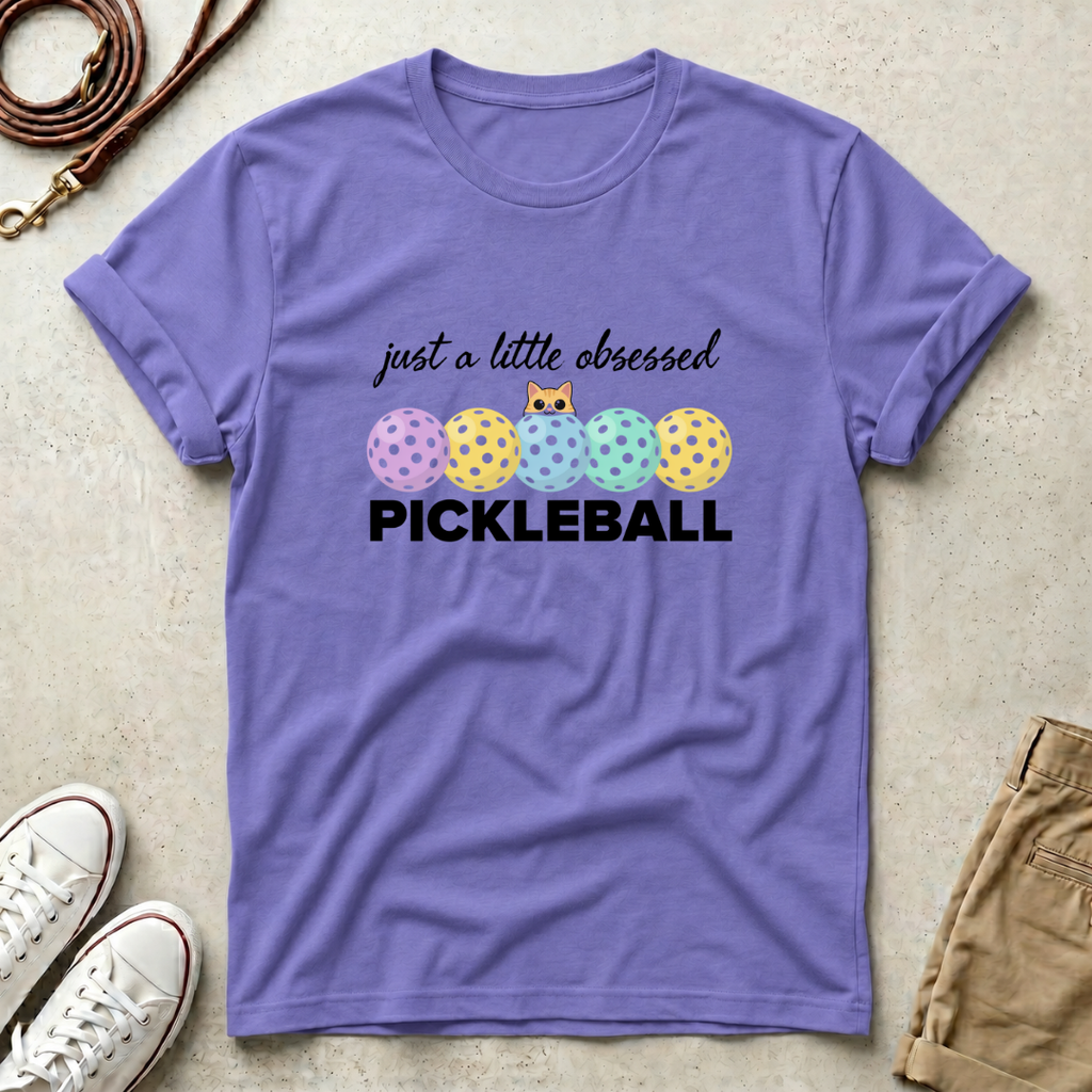 Cats Pickleball Obsessed T-Shirt — “just a little obsessed” Cute Paddle & Ball Tee