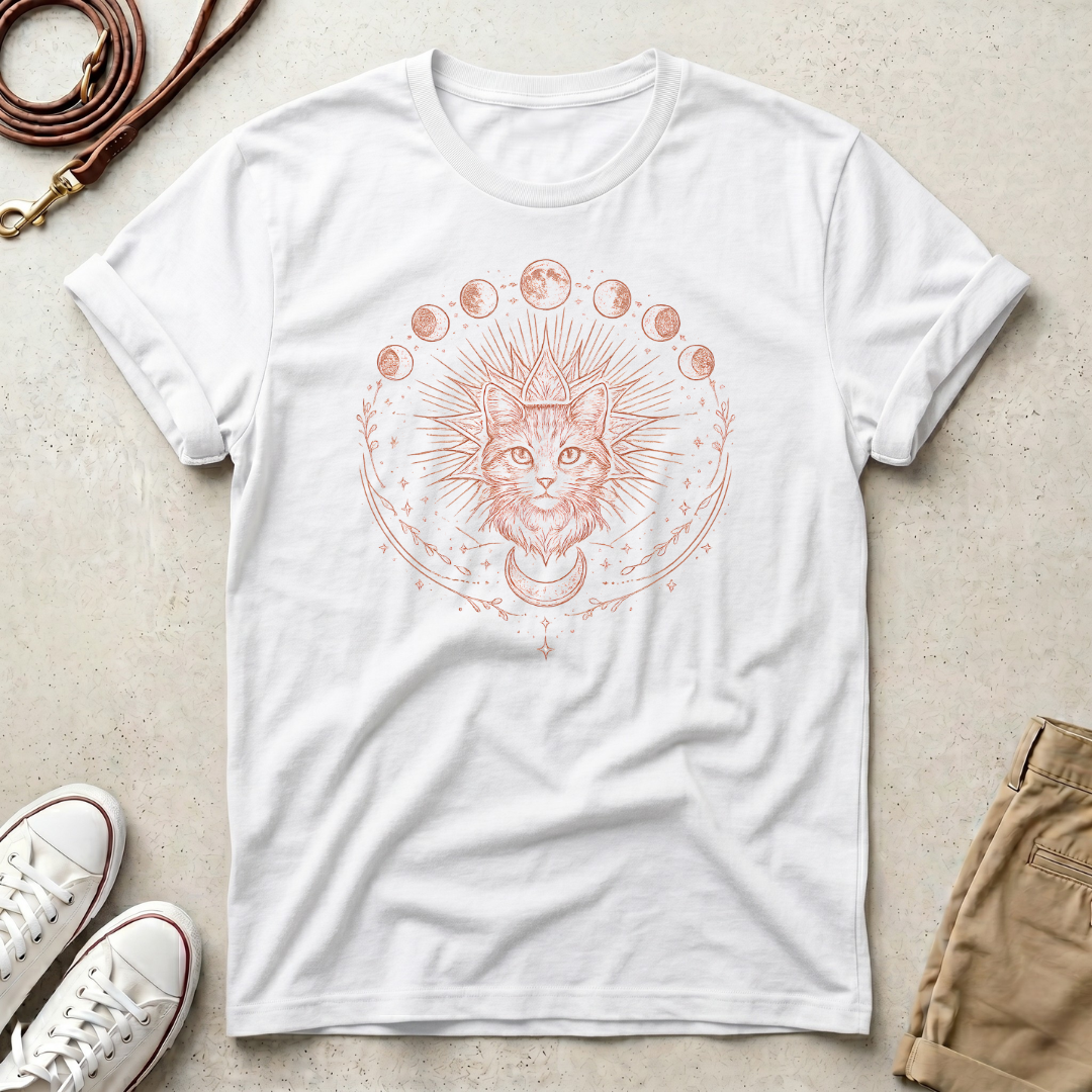 Celestial Sun & Moon Phases Cat T-Shirt
