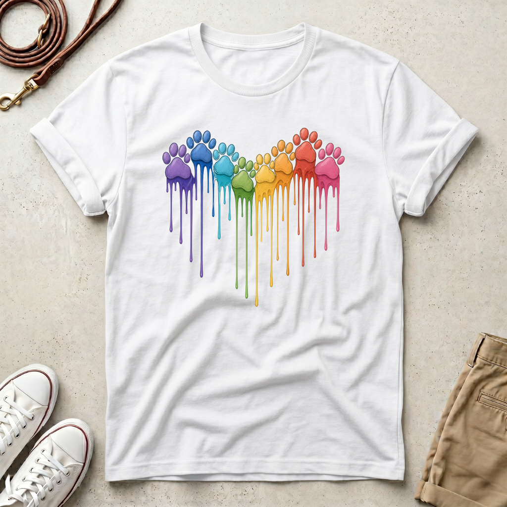 Rainbow Dog Paw Heart T-Shirt